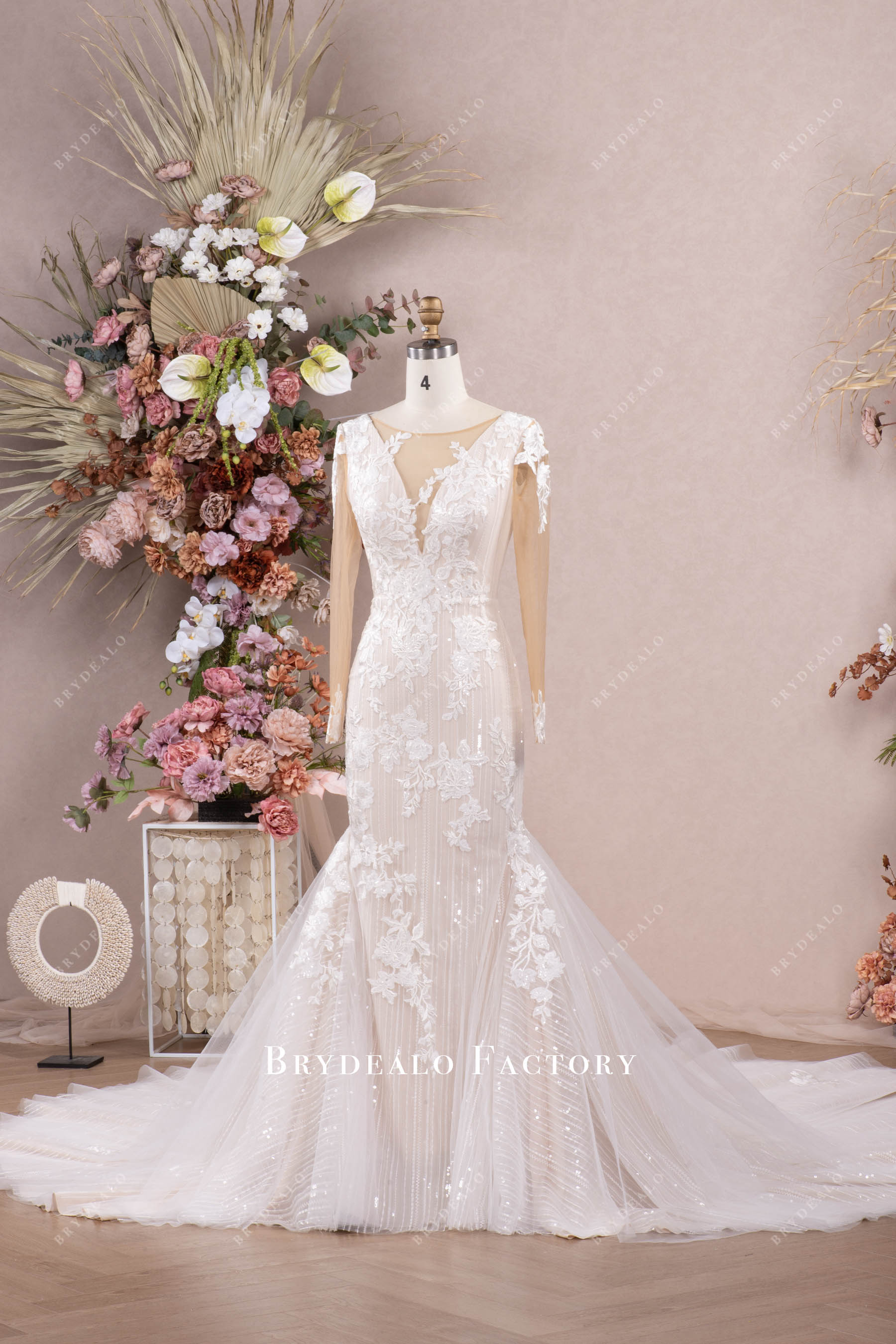 plunging lace mermaid wedding dress