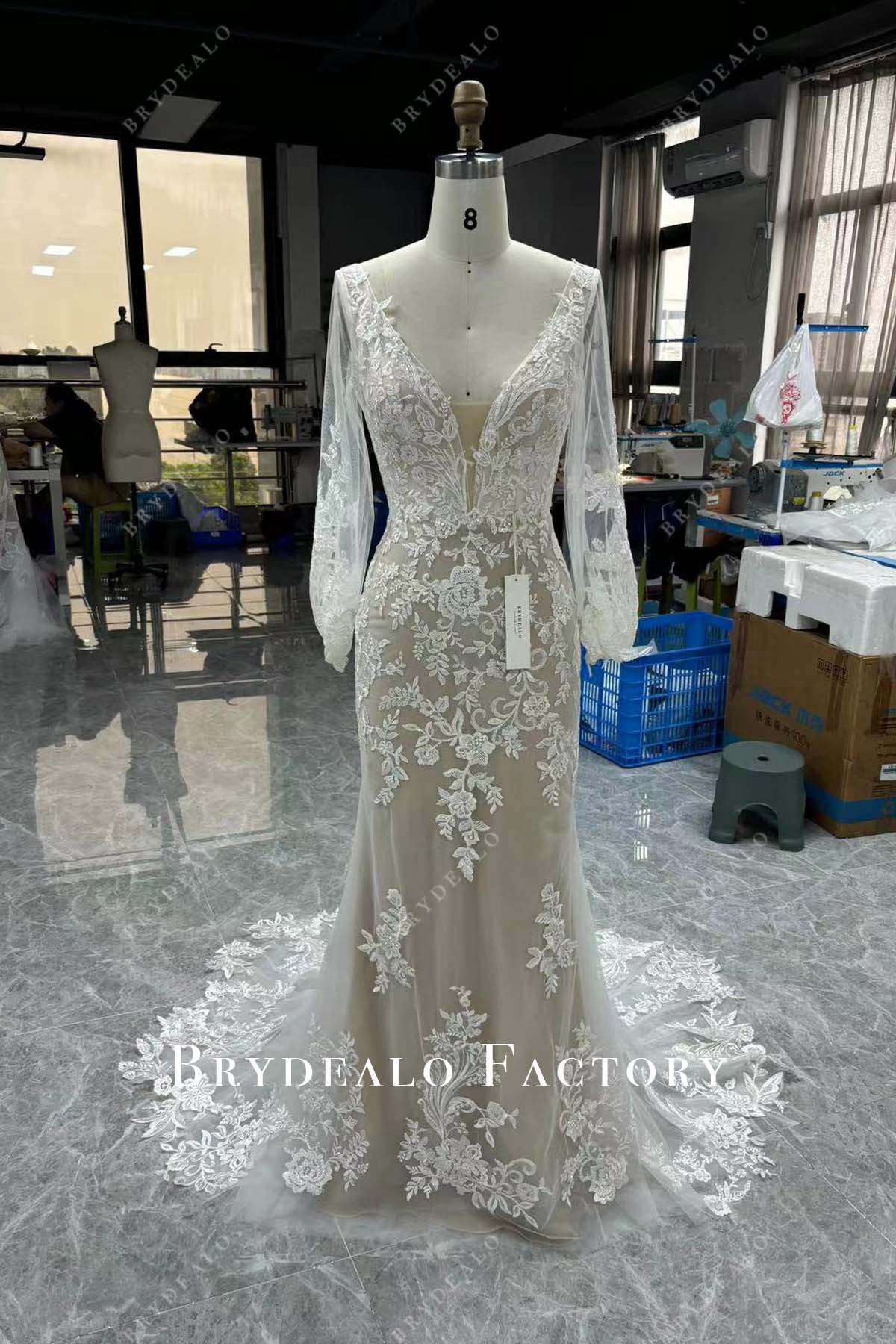 Private Label Custom Bishop sleeves Wedding Dress