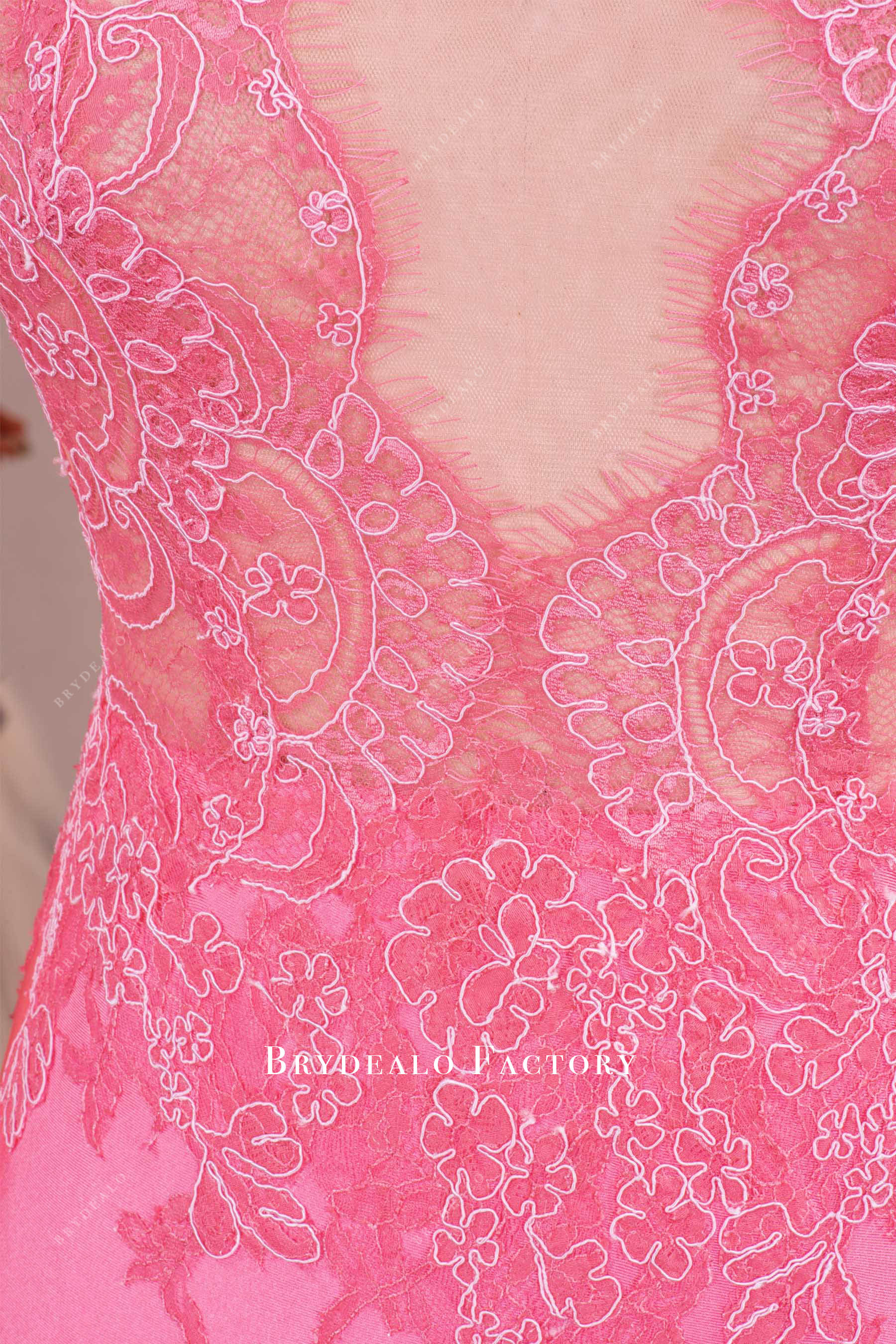 plunging neck lace formal dress
