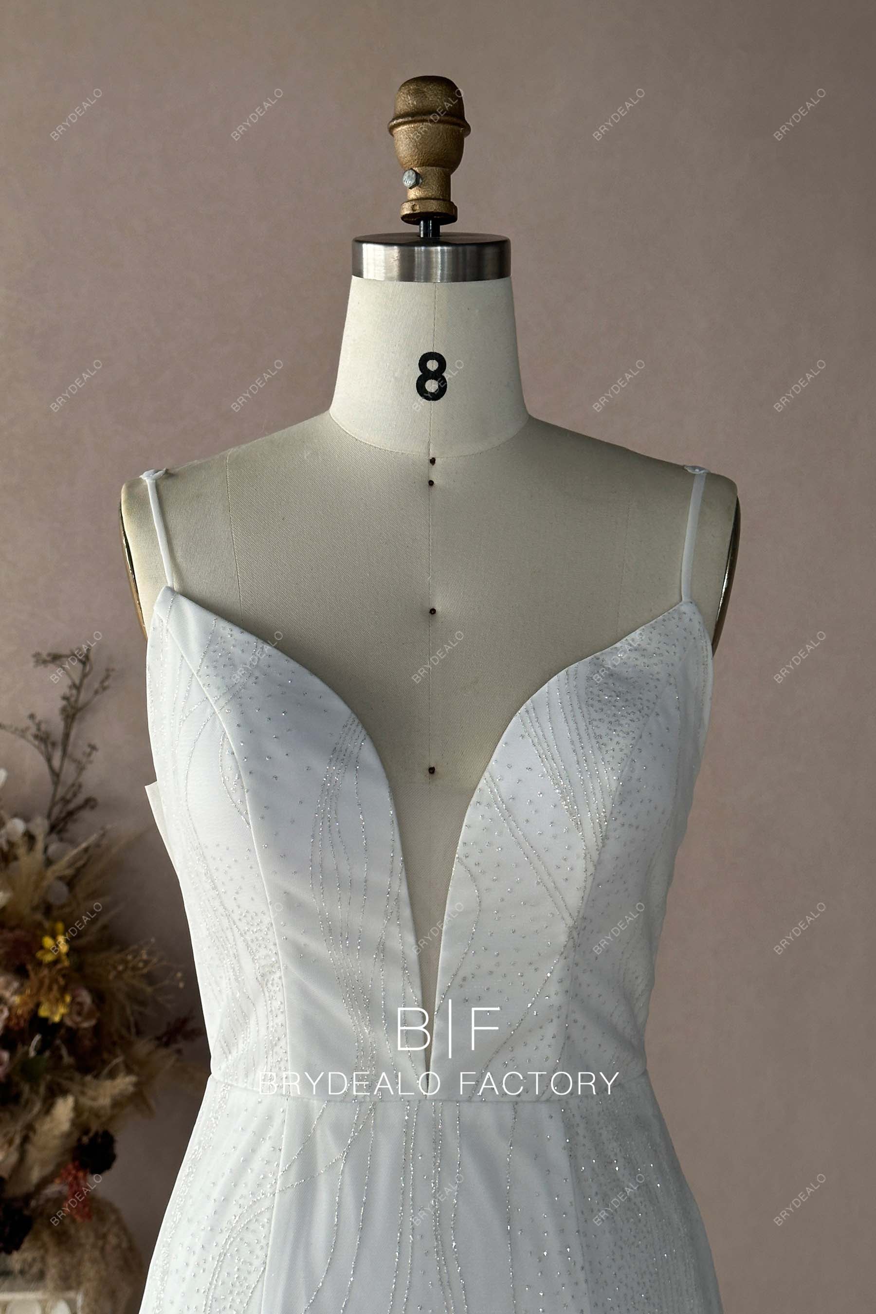 Luxury Glitter Spaghetti Straps Plunging Neck Wedding Dress
