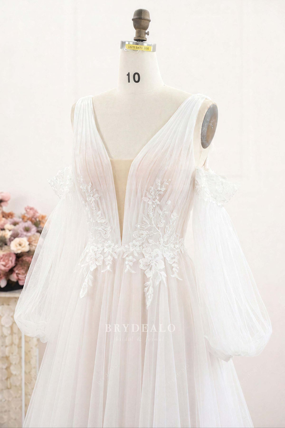 plunging tulle wedding dress