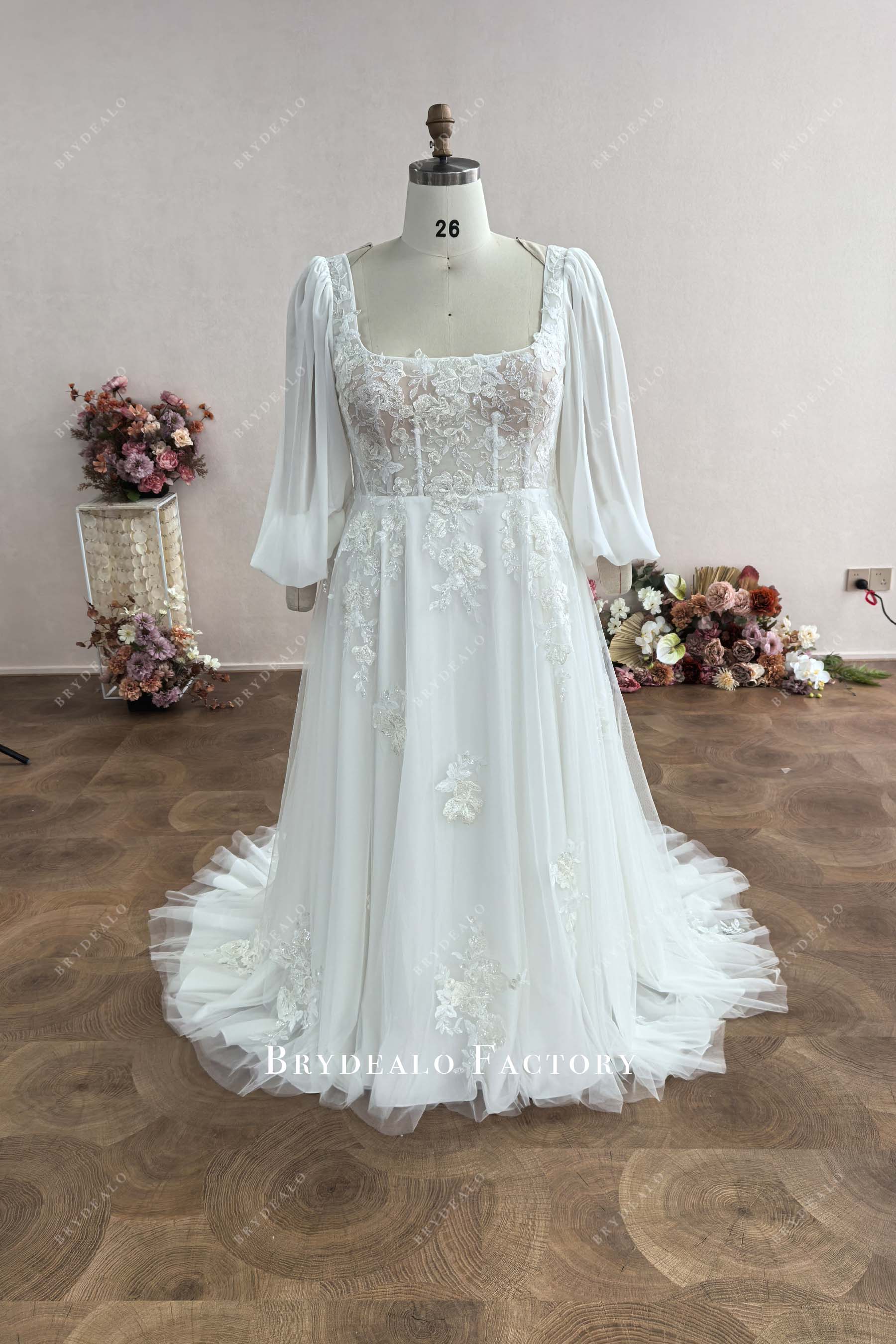 plus size custom chiffon sleeves wedding dress