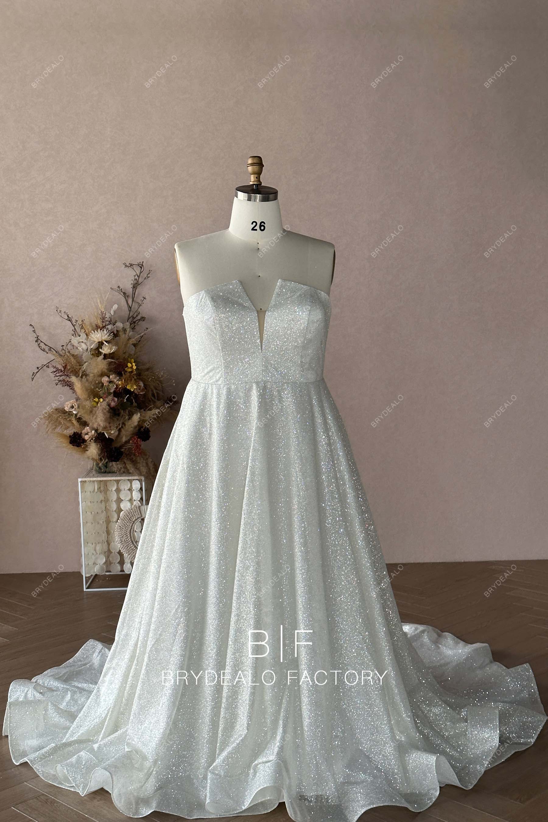 Private Label Plus Size Wholesale Custom Glitter Strapless Wedding Dress Private Label Plus Size Wholesale Custom Glitter Strapless Wedding Dress