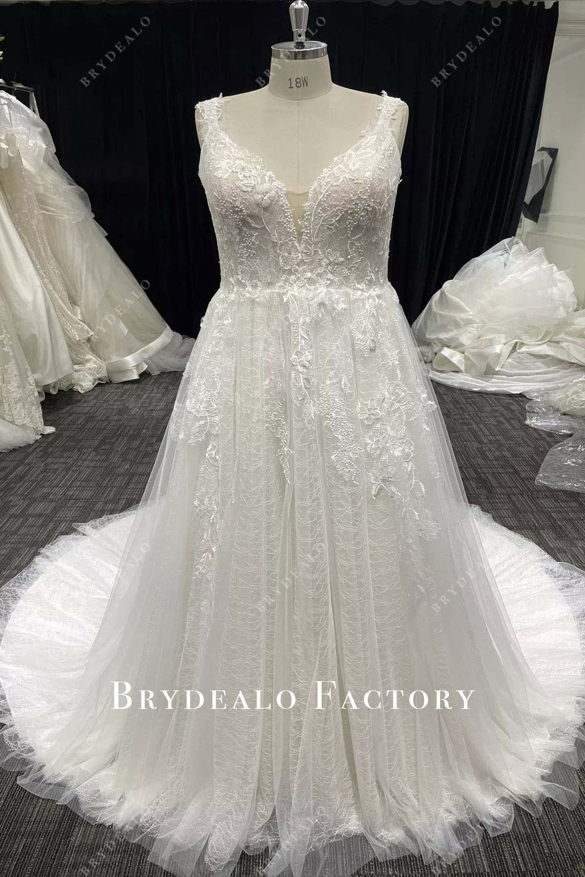 plus size lace a line wedding dress