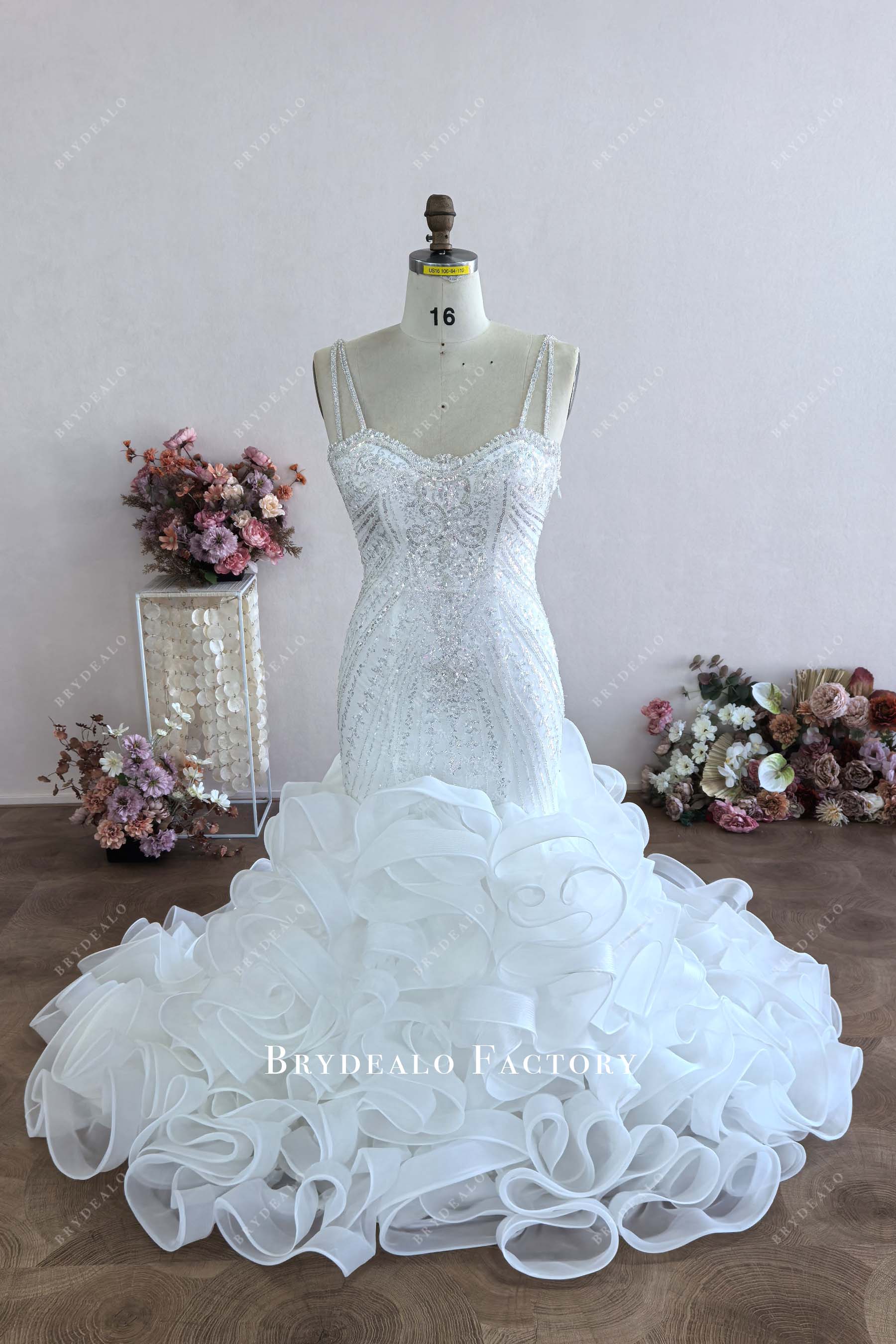 plus size ruffled trumpet wedding dress