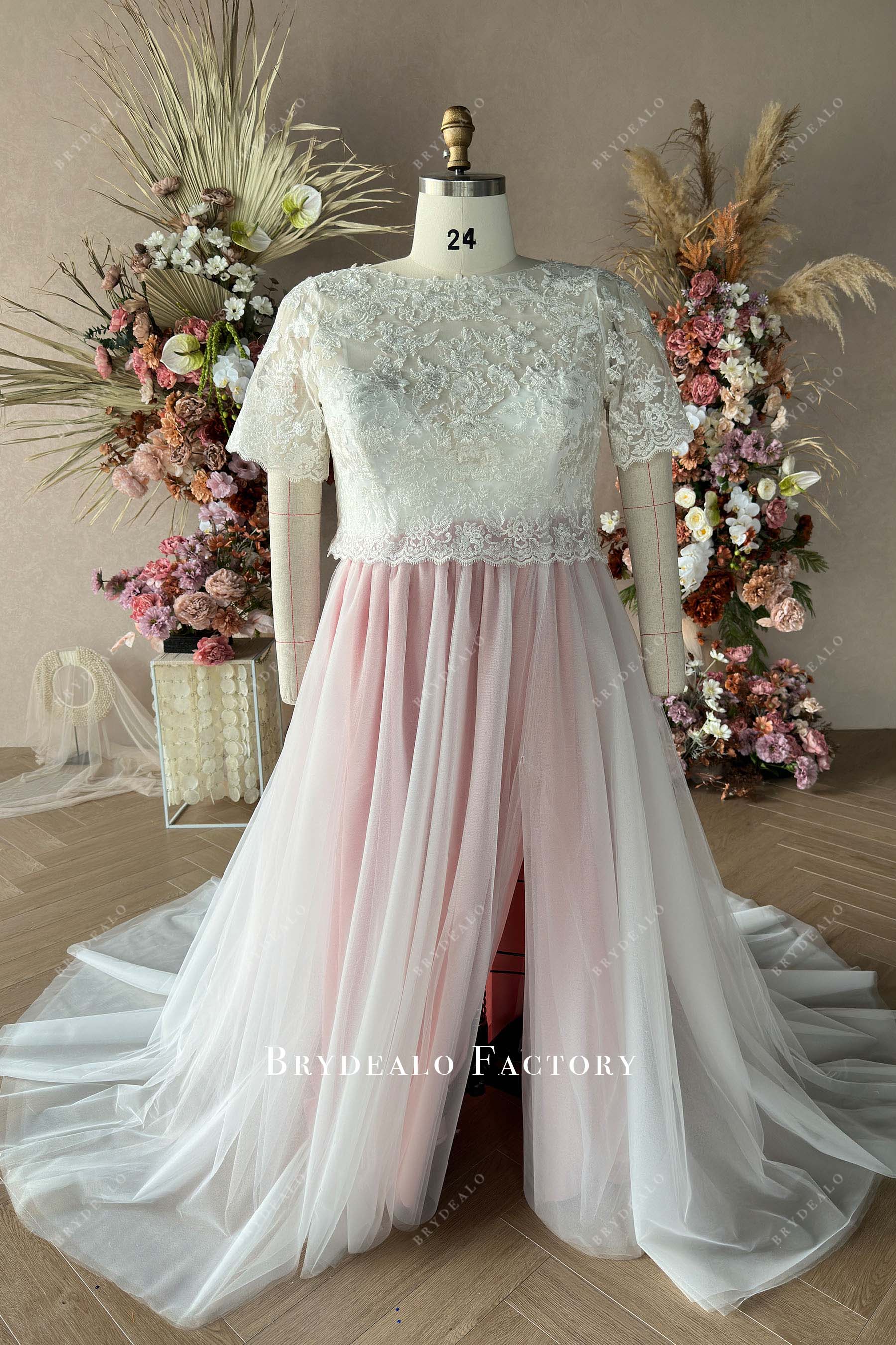 Custom Plus Size Lace Slit Wedding Dress
