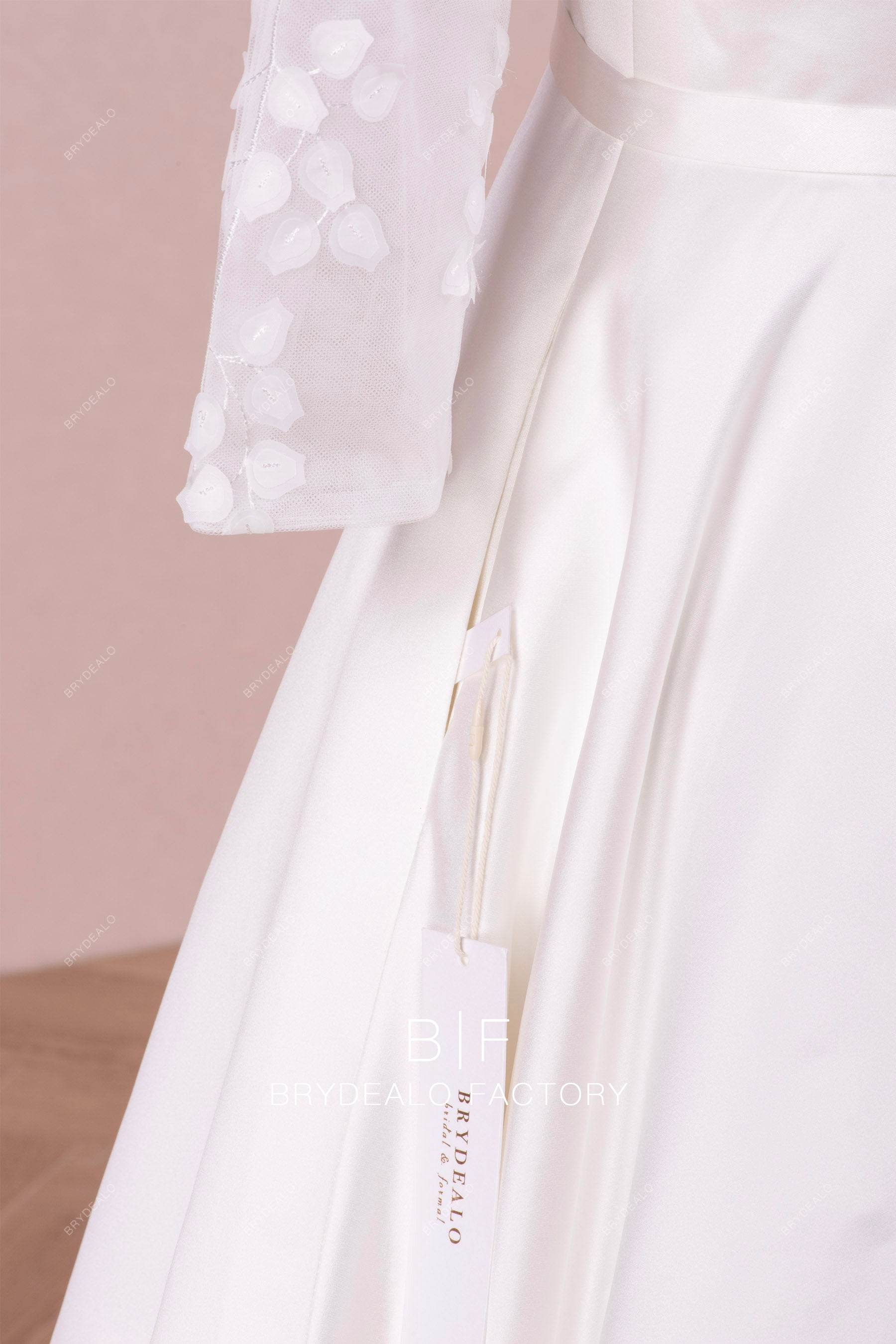 pockets satin vintage short wedding dress