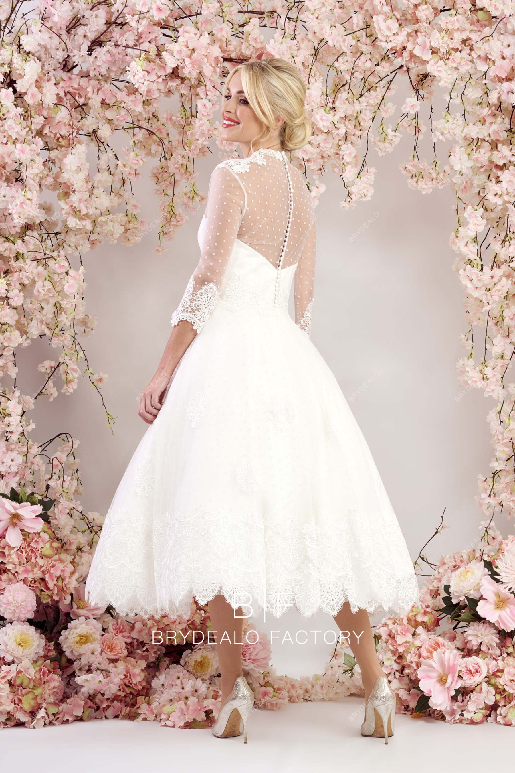 polk tulle tea length elegant bridal dress