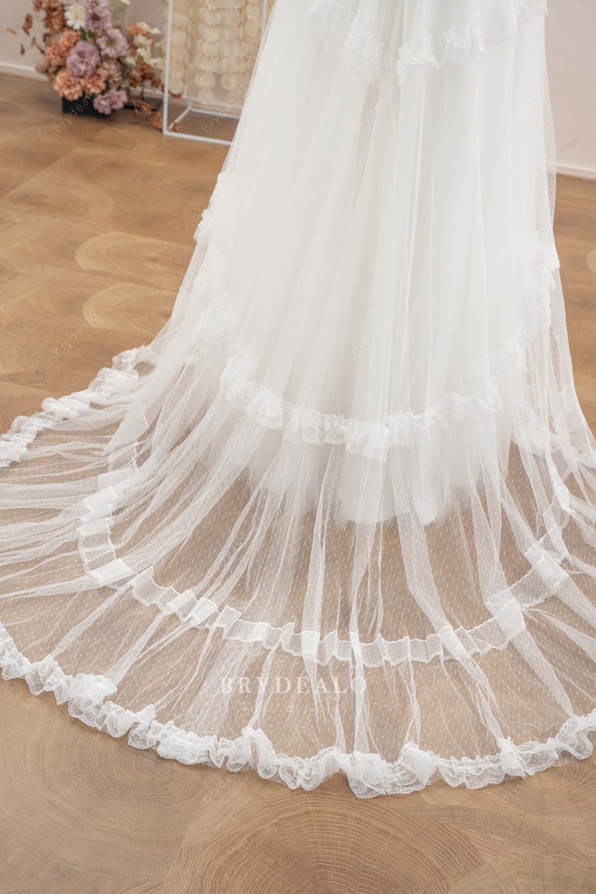 polka dot sheer train wedding dress