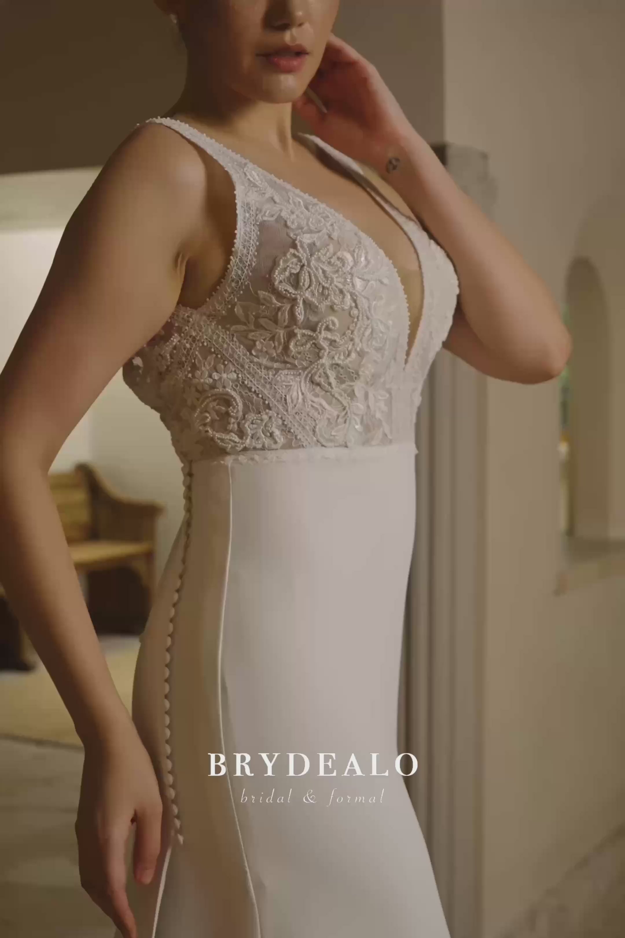 modern crepe wedding dress