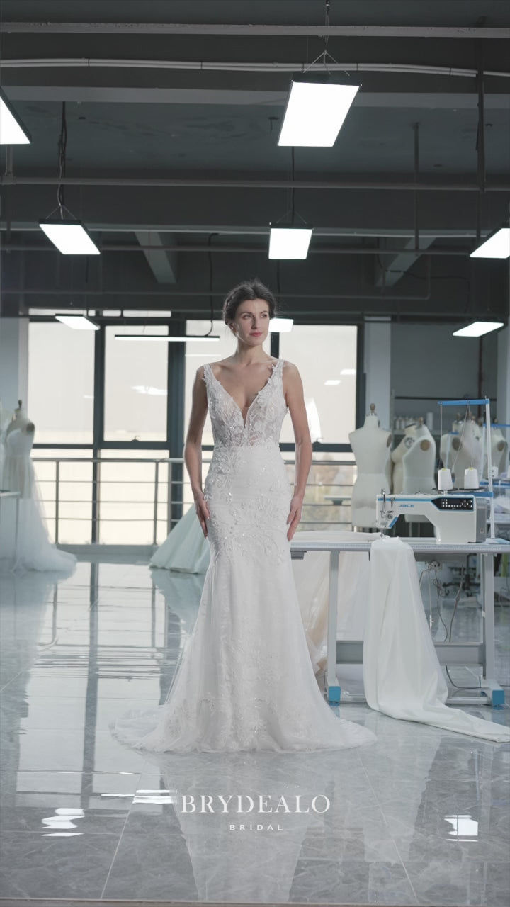 Chiffon Blooms Mermaid Wedding Dress with Cutout Overskirt