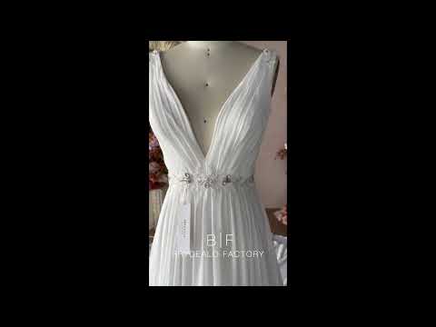 pleated beaded lace chiffon wedding dress