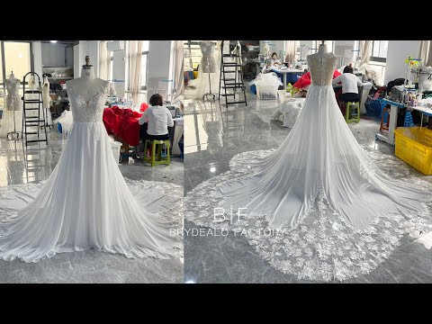 cathedral train flower lace chiffon wedding dress