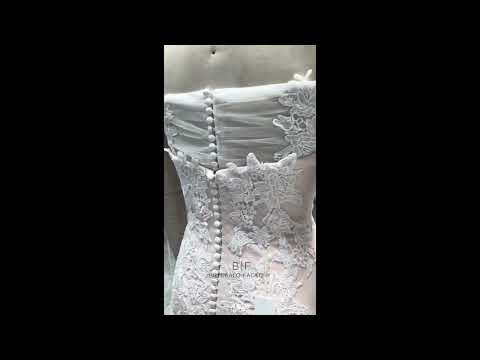 wholesale buttoned back off shoulder lace wedding dress