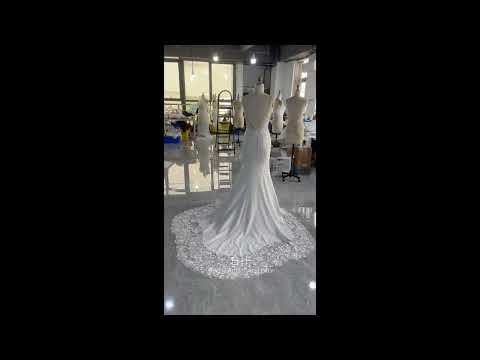 Wholesale Hand-Sewn Beaded Wedding Dress with Deep V-Neck and Mermaid Skirt