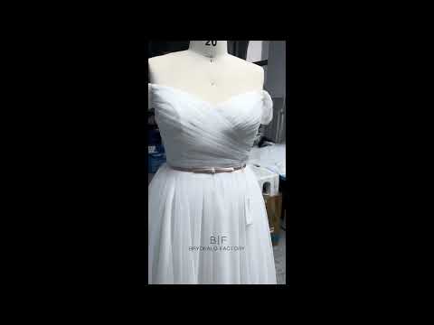 wholesale off shoulder pleated tulle short wedding dress