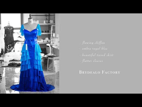 ombre royal blue flowing tiered skirt prom dress