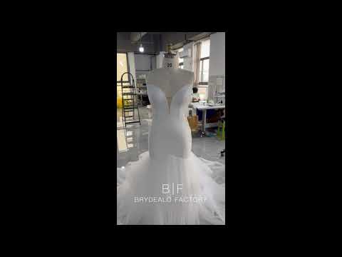wholesale beaded lace cutout waist trumpet wedding dress