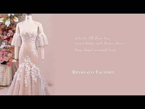 champagne flutter sleeve mermaid wedding dress