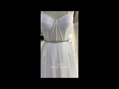 wholesale corset wedding dress with detachable bell sleeves