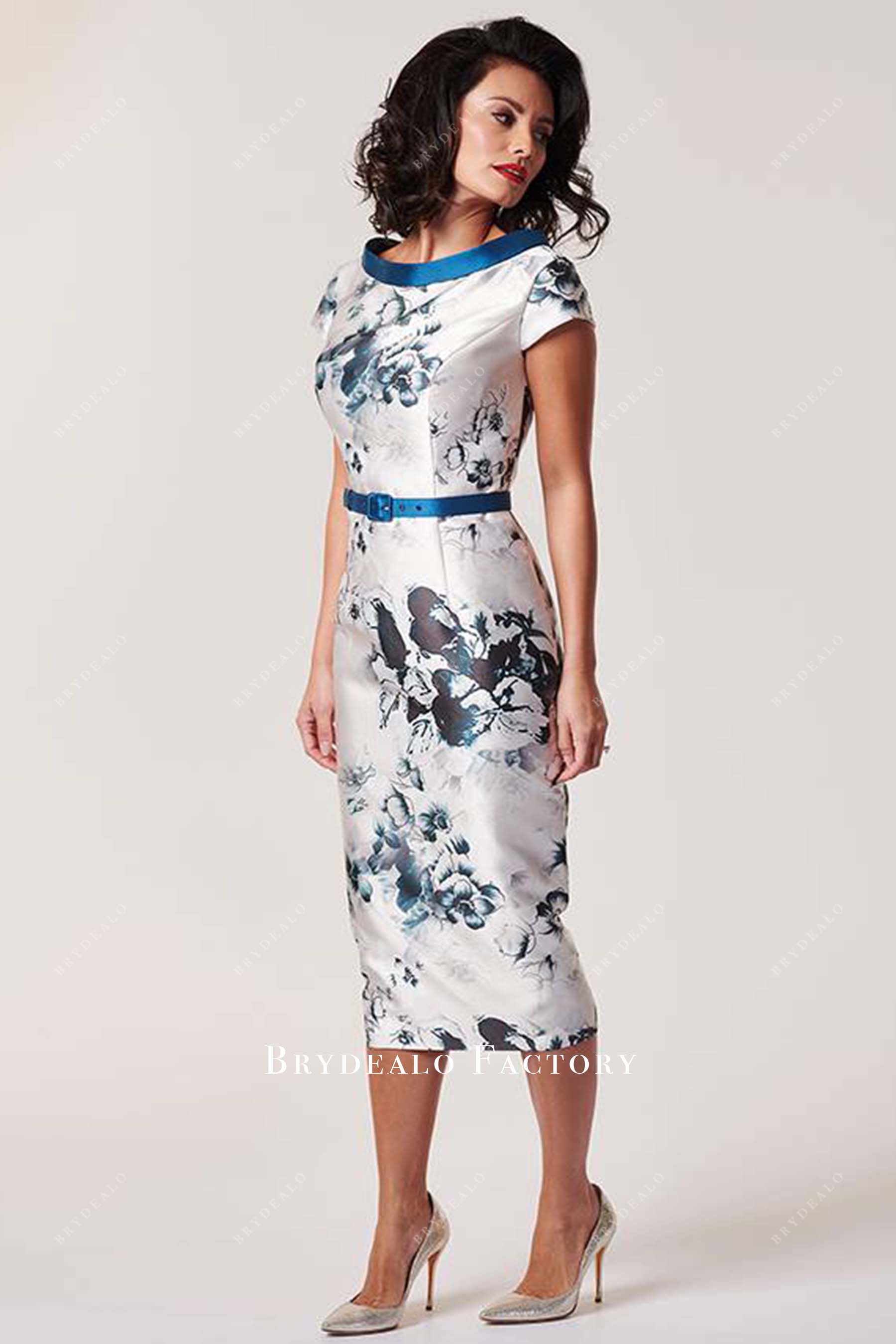 print cap sleeves mother of bride dress