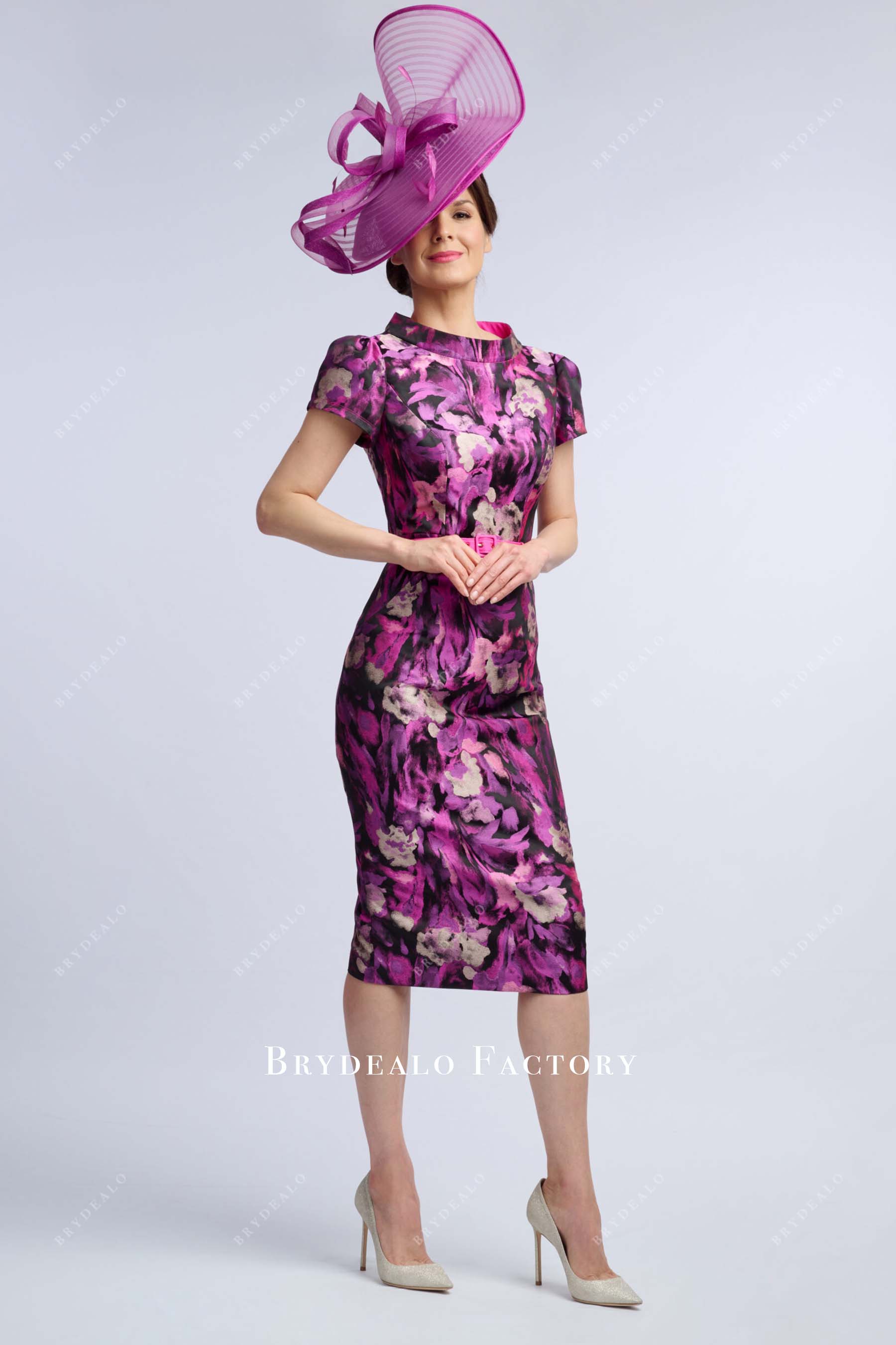 print short sleeves pencil mother of bride dress