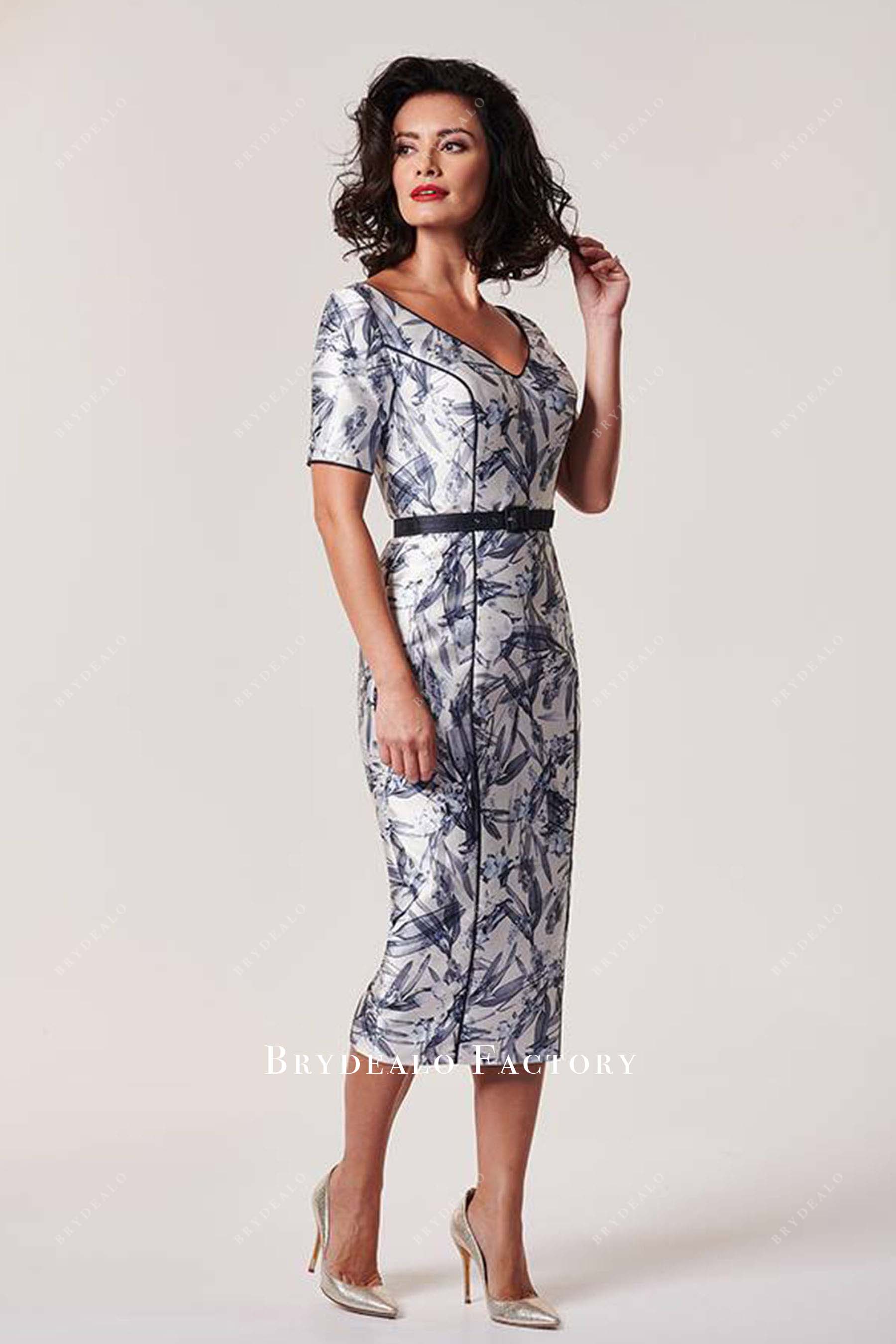Print V-Neck Short Sleeves Pencil Mother Of Bride Dress