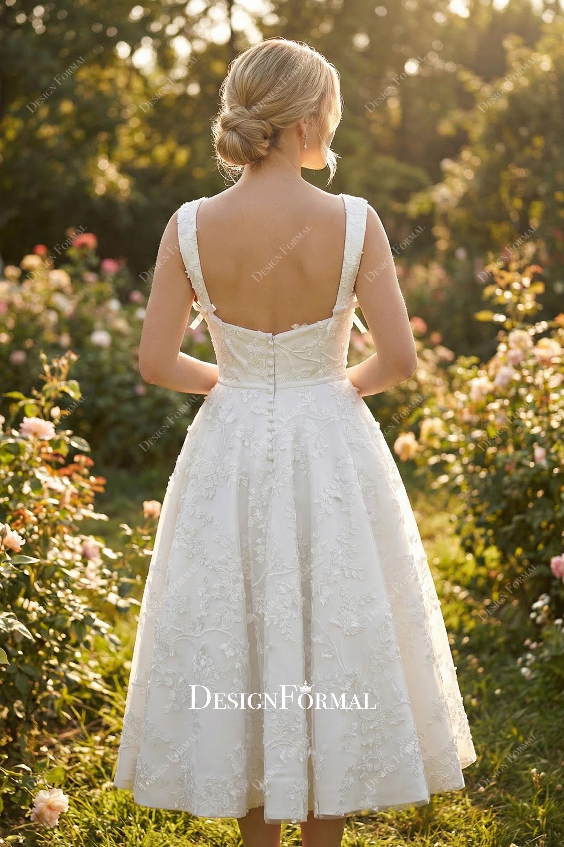 puffy A-line open back lace wedding gown