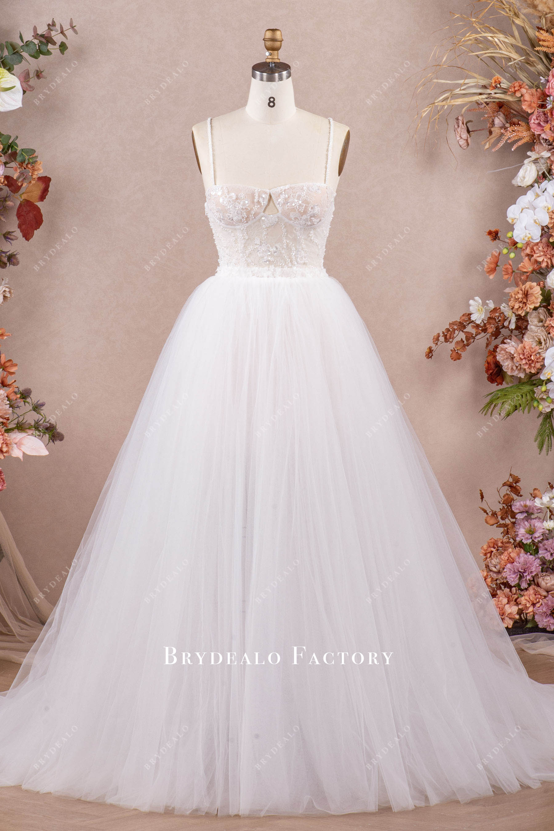 Modern Beaded Bodycon Puffy Tulle Overskirt Wedding Dress