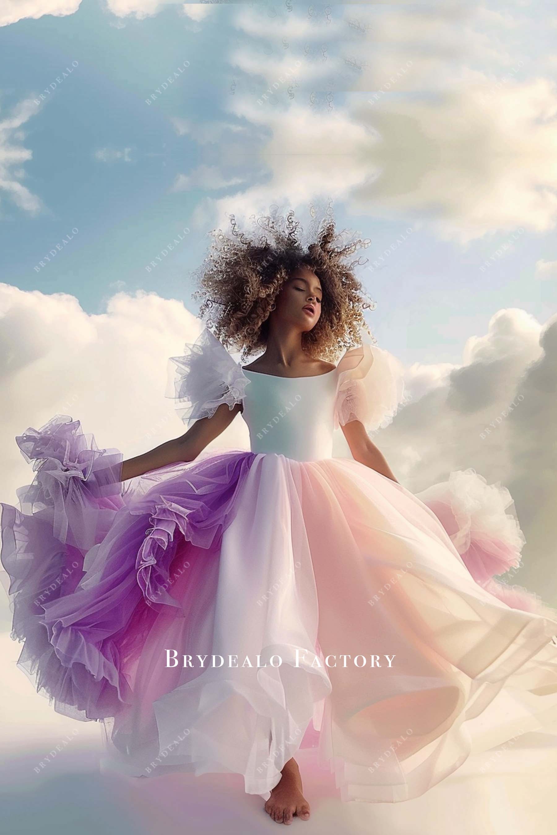 Multi-colored Tulle Satin Custom Floor Length Flower Girl Gown