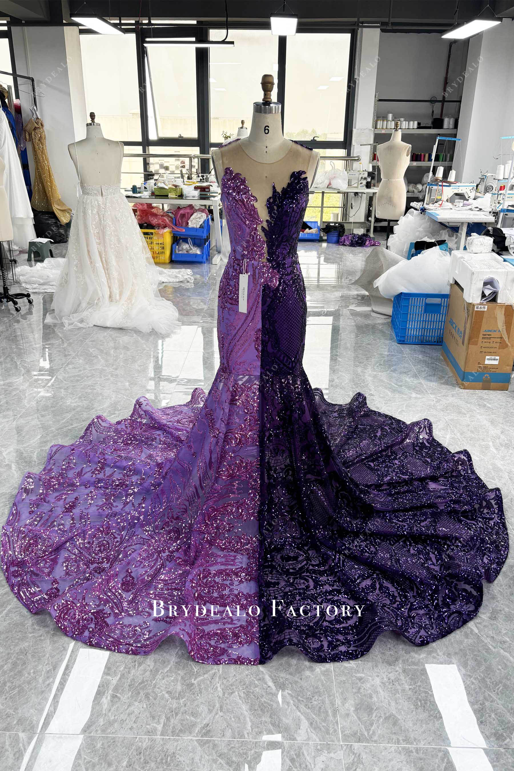 purple two-tone mermaid prom dress