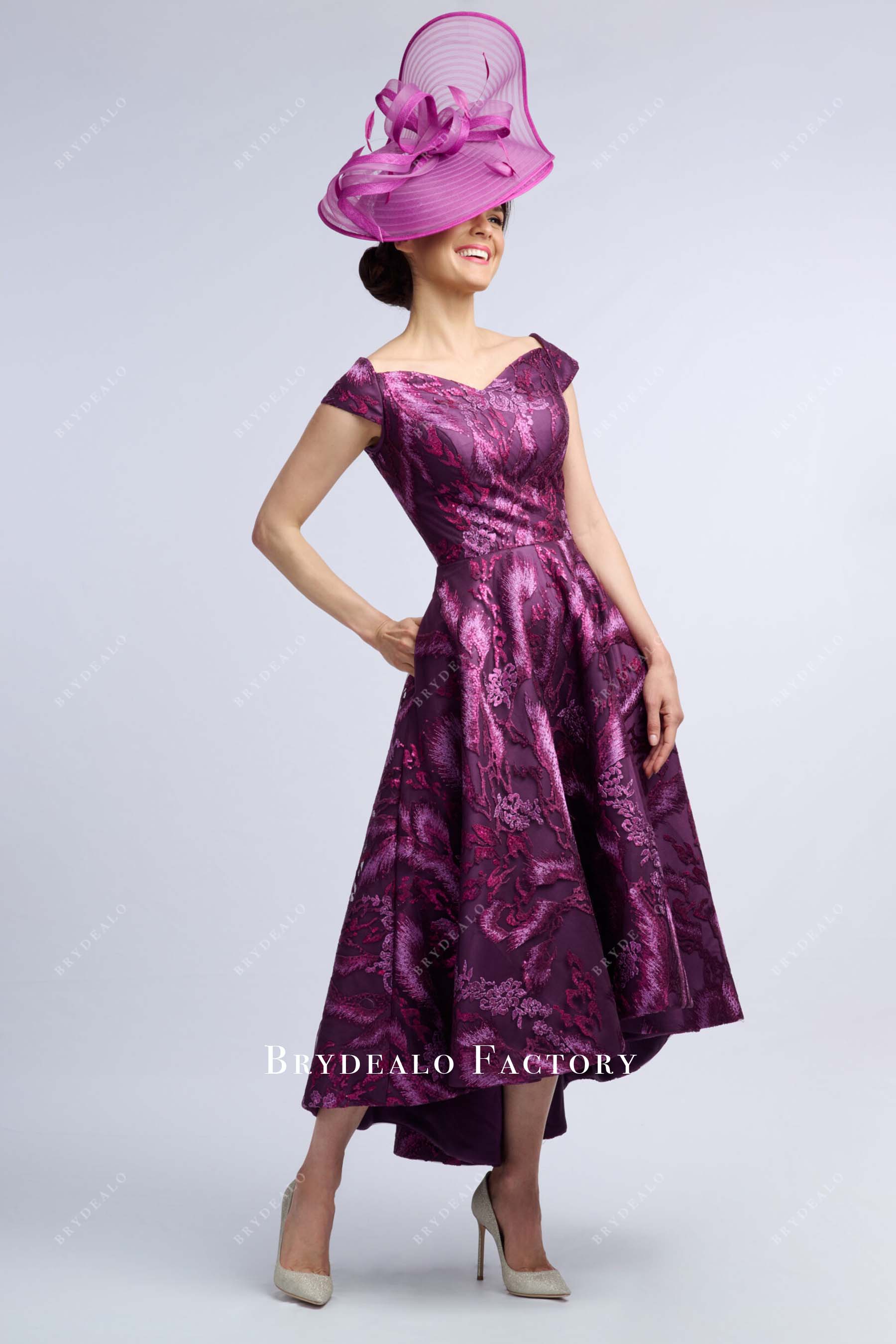 Raspberry Embroidery High To Low Mother Of Bride Dress Raspberry Embroidery High To Low Mother Of Bride Dress