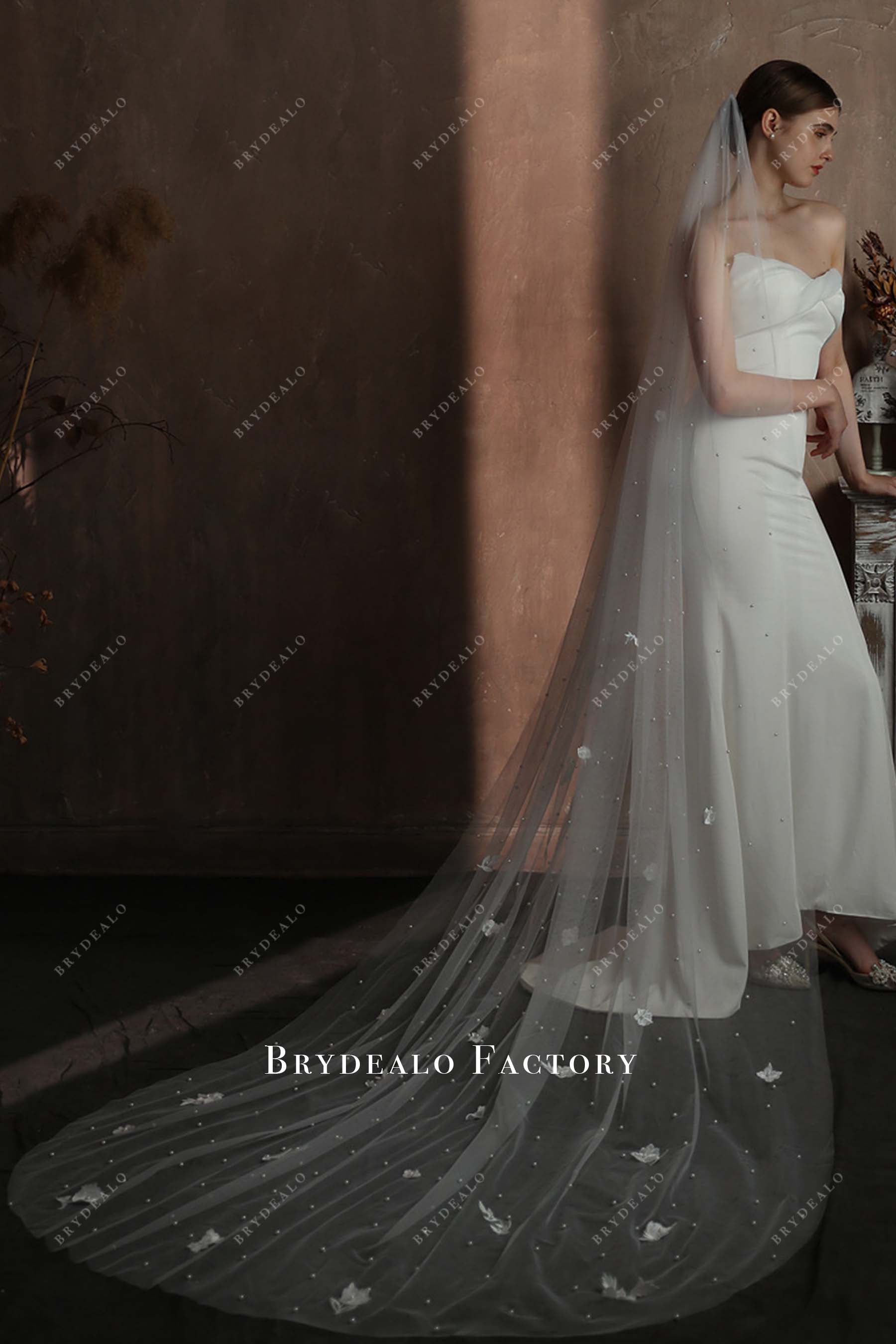 raw cut tulle long bridal veil