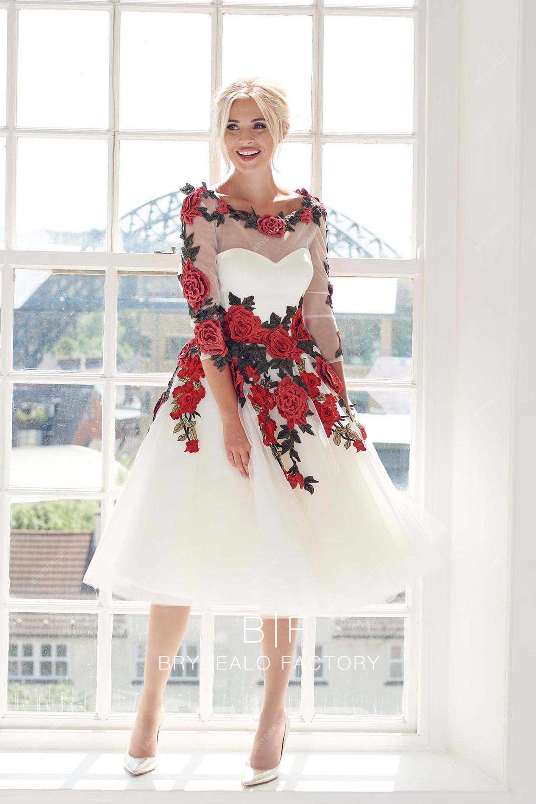 red roses chich bridal dress online
