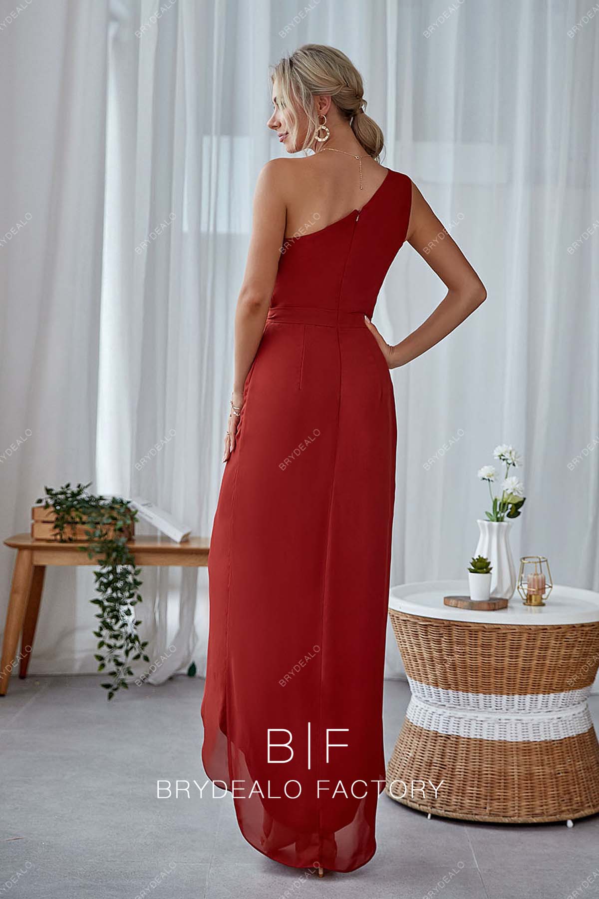 Sleeveless Red Wrap Chiffon Bridesmaid Gown