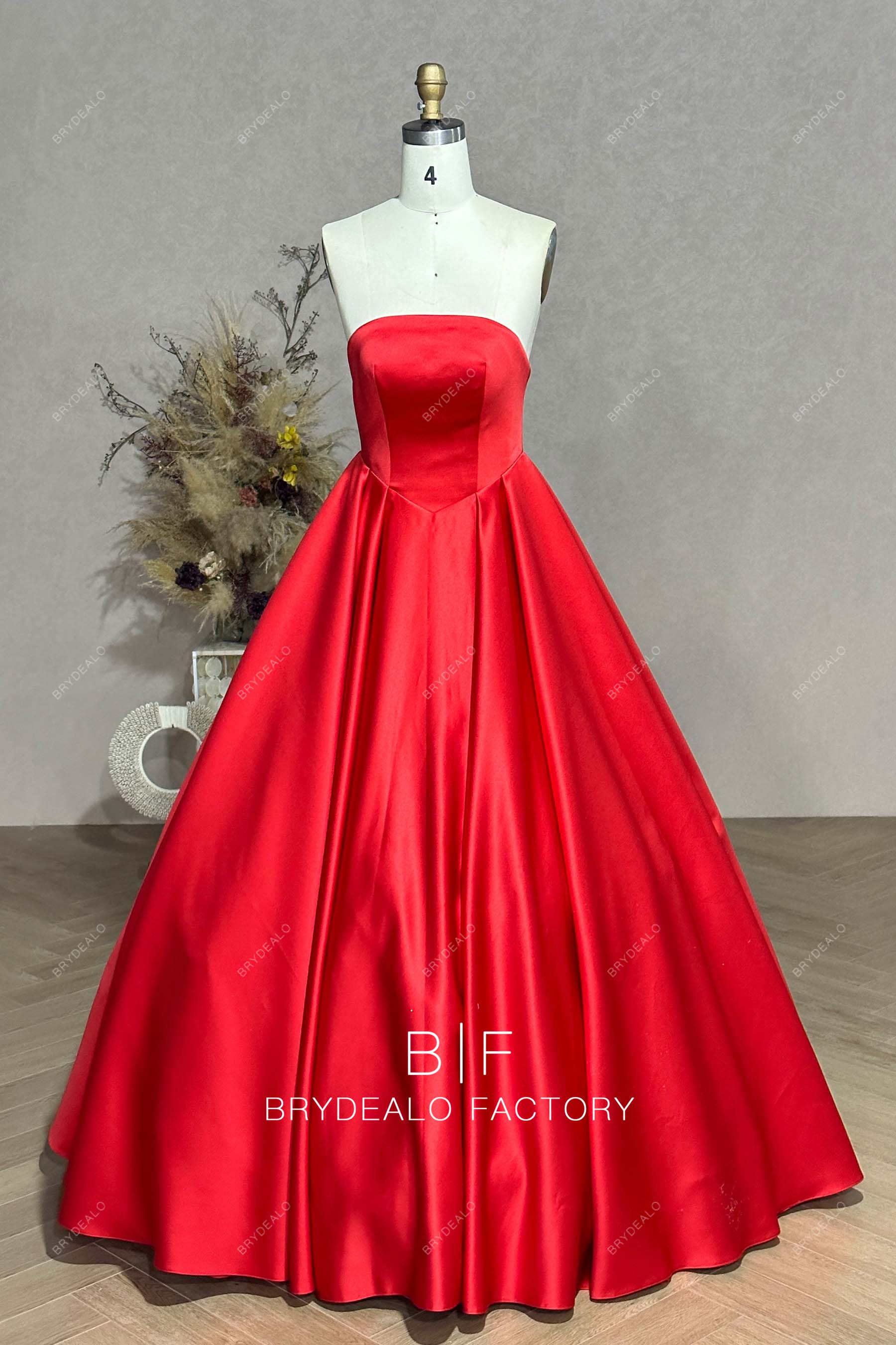 Private Label Strapless Red Satin Ball Gown Dress BR20232189