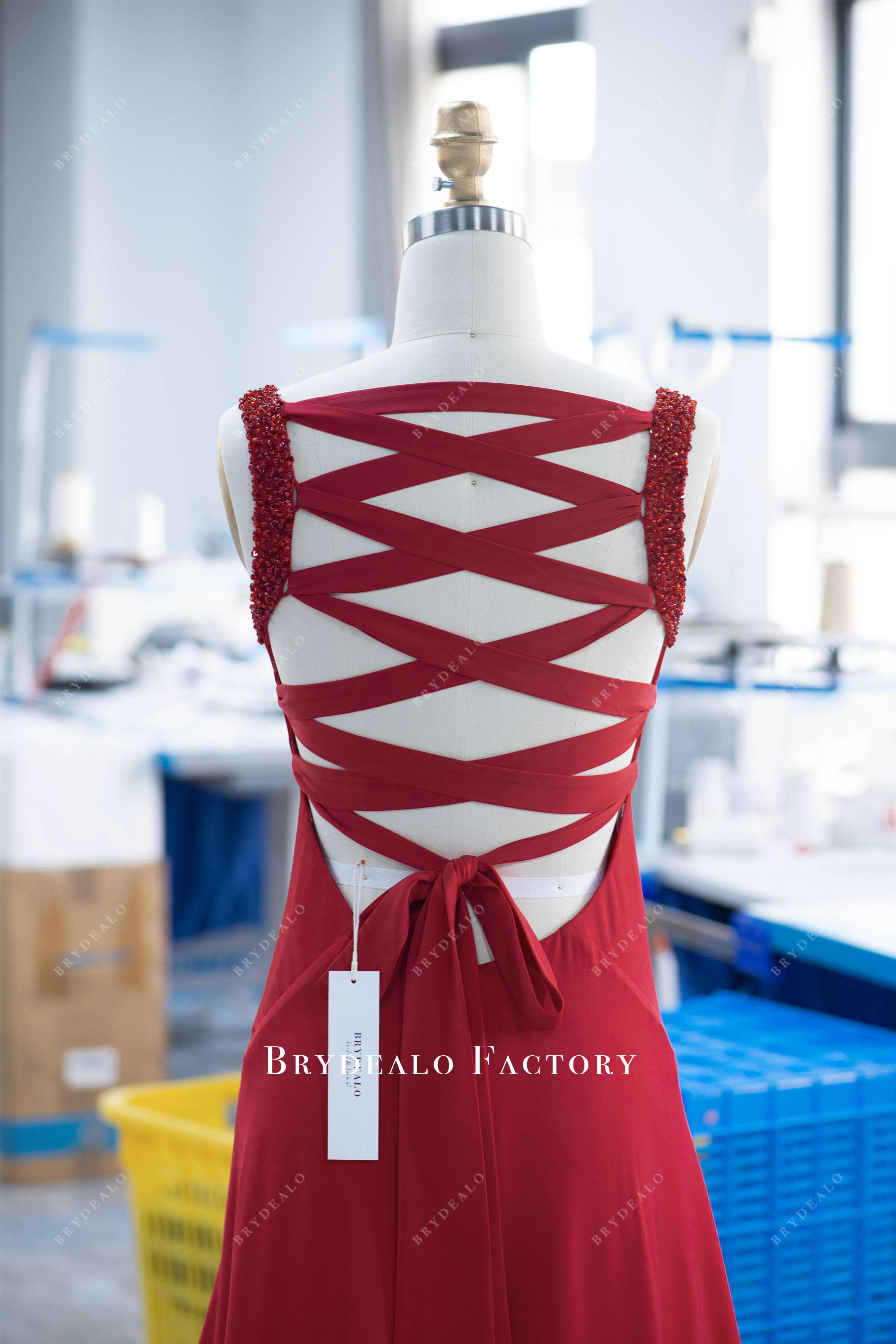 red tailor-made criss-cross back prom dress