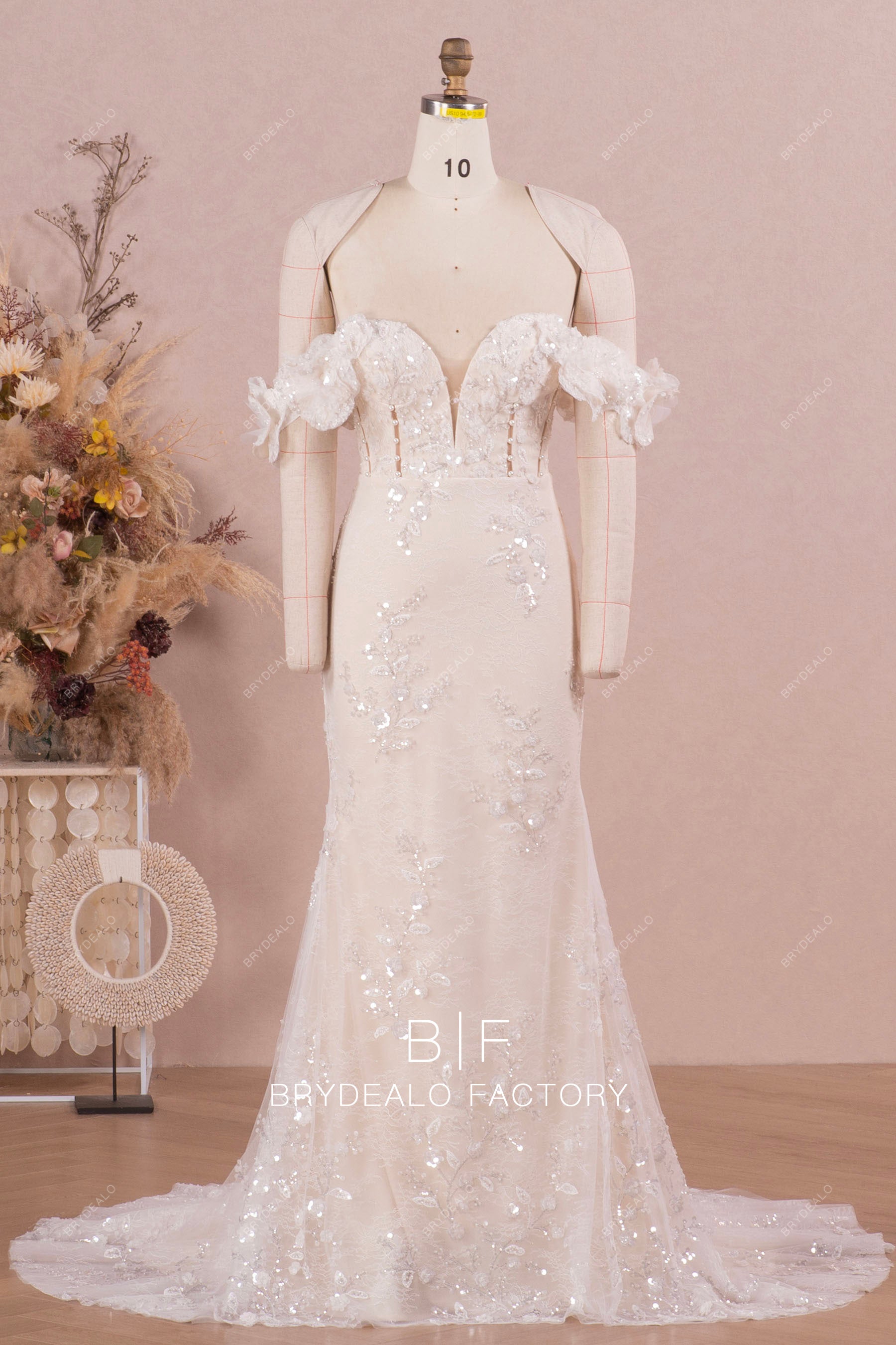 champagne mermaid wedding dresses Mermaid Wedding Dress - Long Sleeve Lace Mermaid Wedding Gown - Champagne Color Wedding Dress - Dreamy Mermaid Bridal Gown - Trumpet