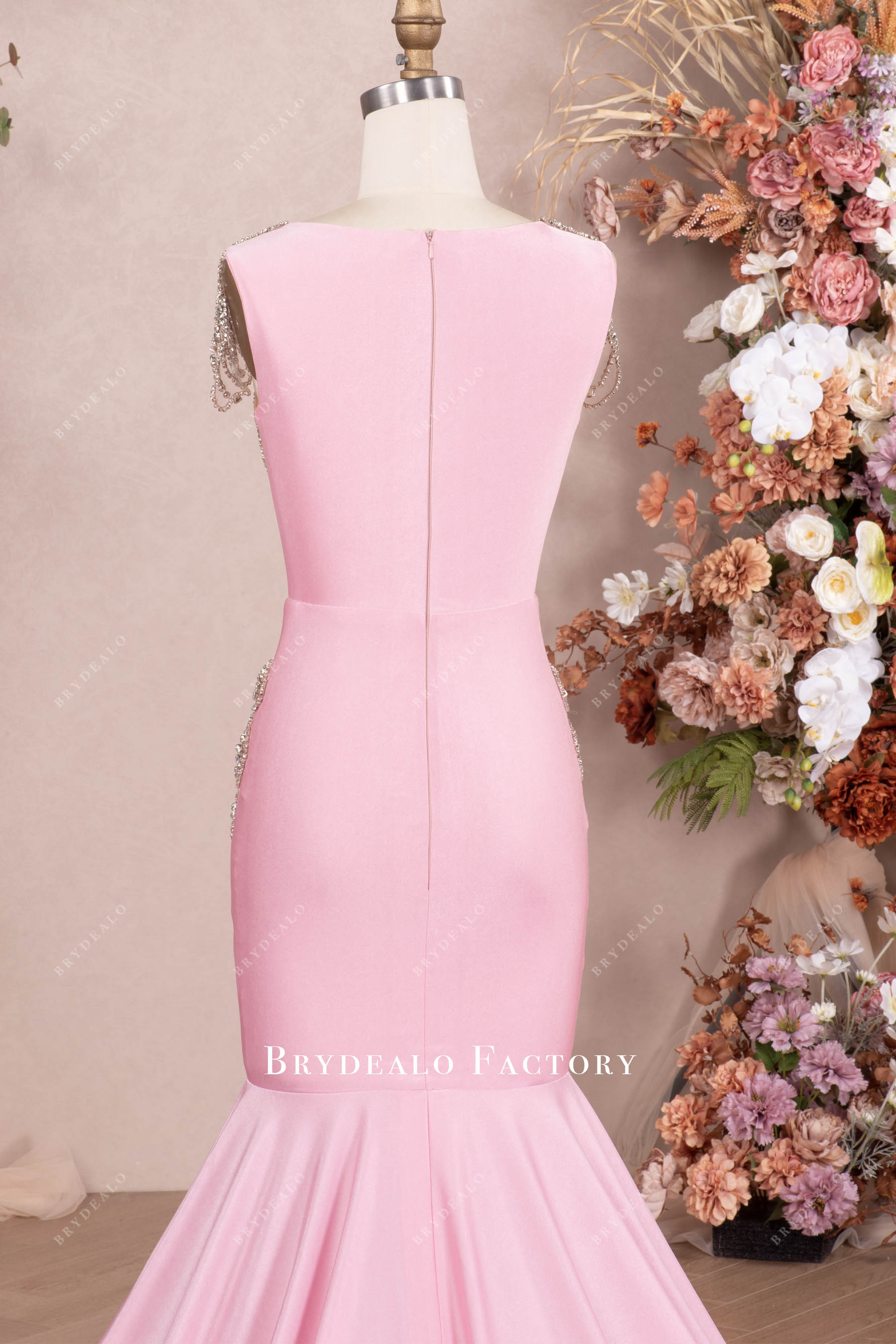 rhinestone cap sleeve jersey prom dress