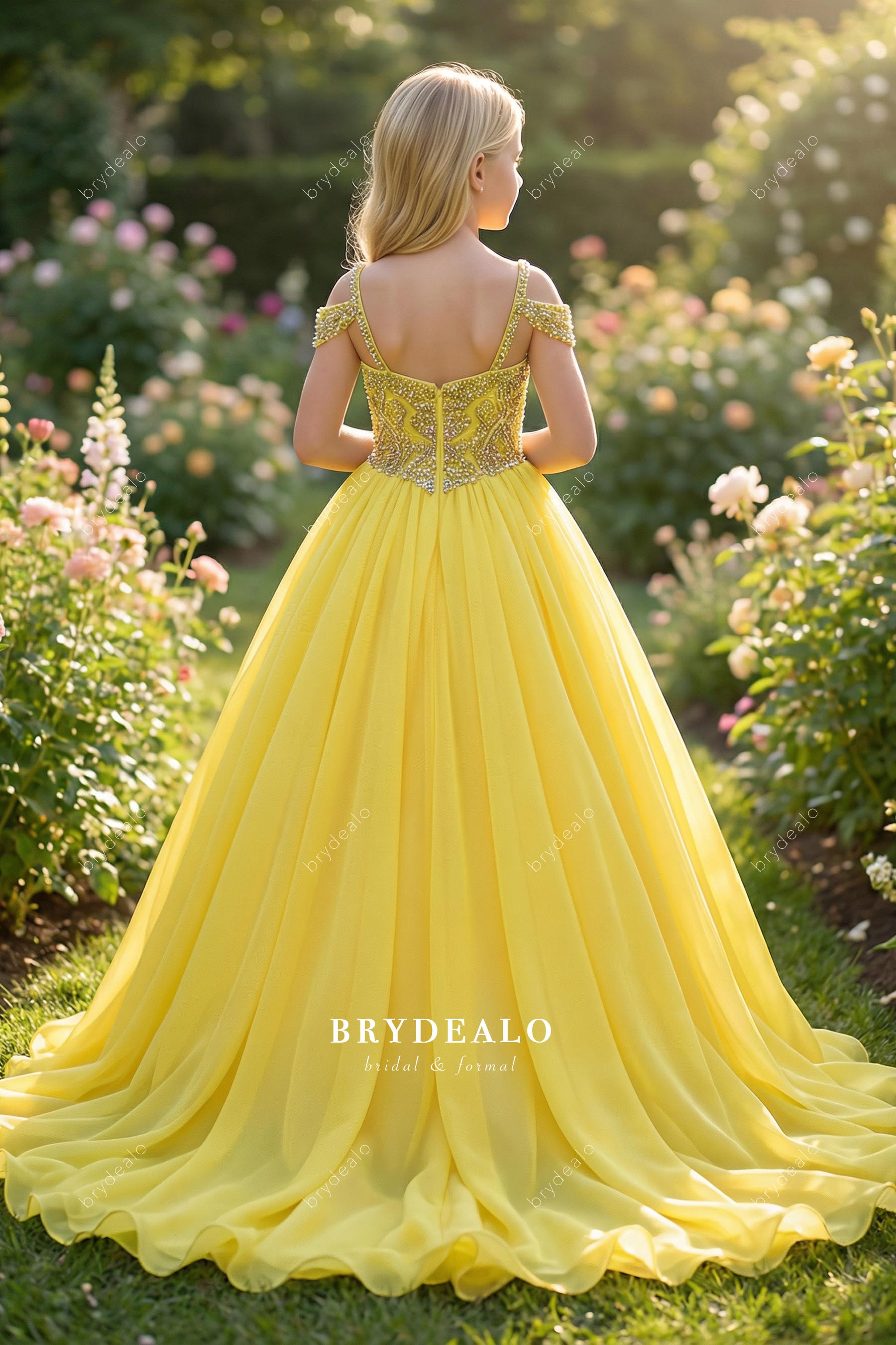 rhinestone cold-shoulder kids pageant gown