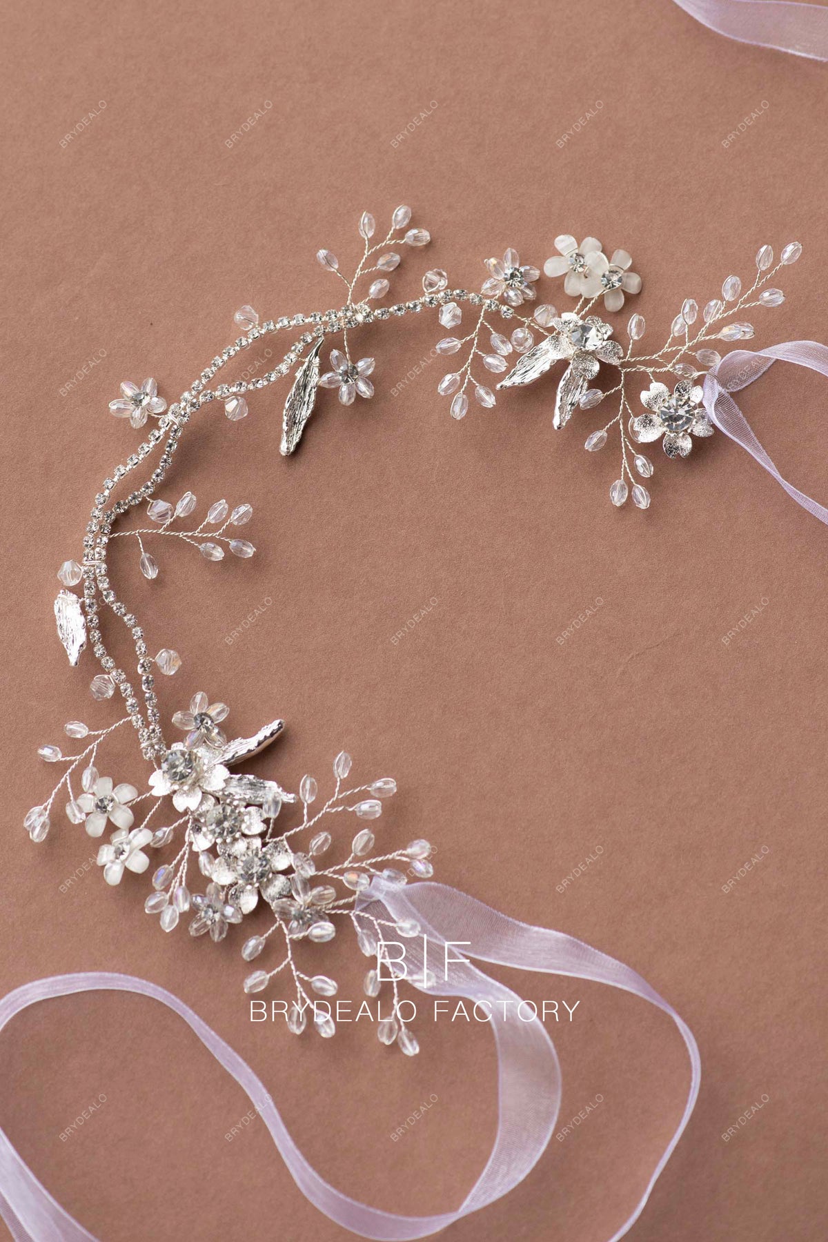 Ribbon Closure Alloy Crystal Flowers Bridal Halo display picture 2