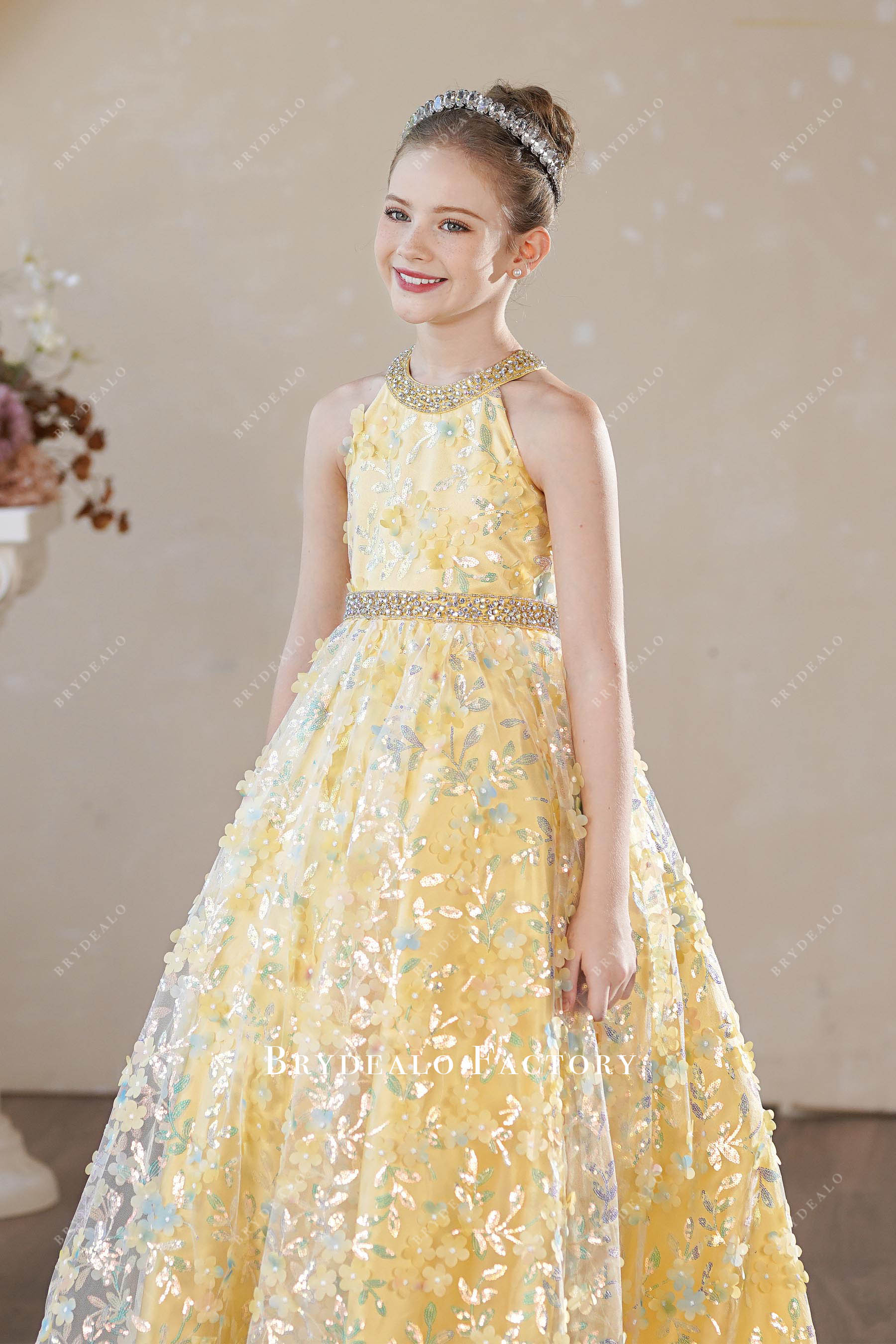 rhinestone halter waistband kids party dress