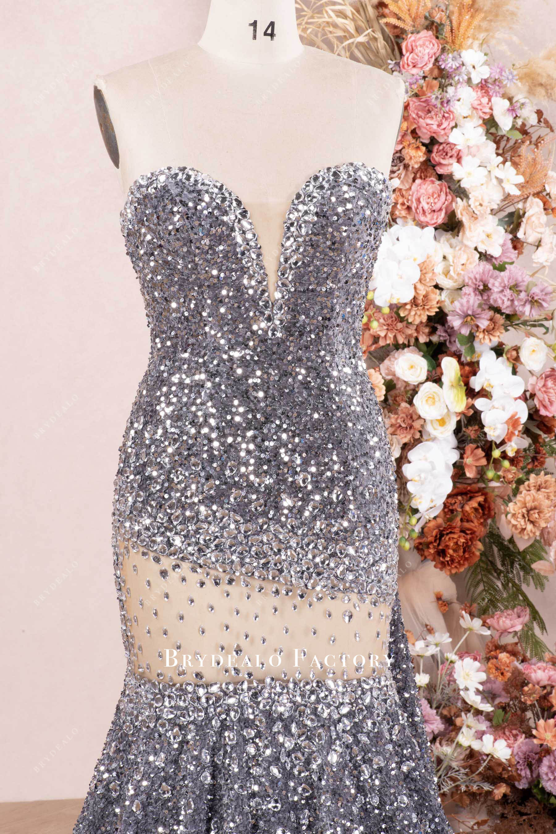 rhinestone sequin cutout prom dress