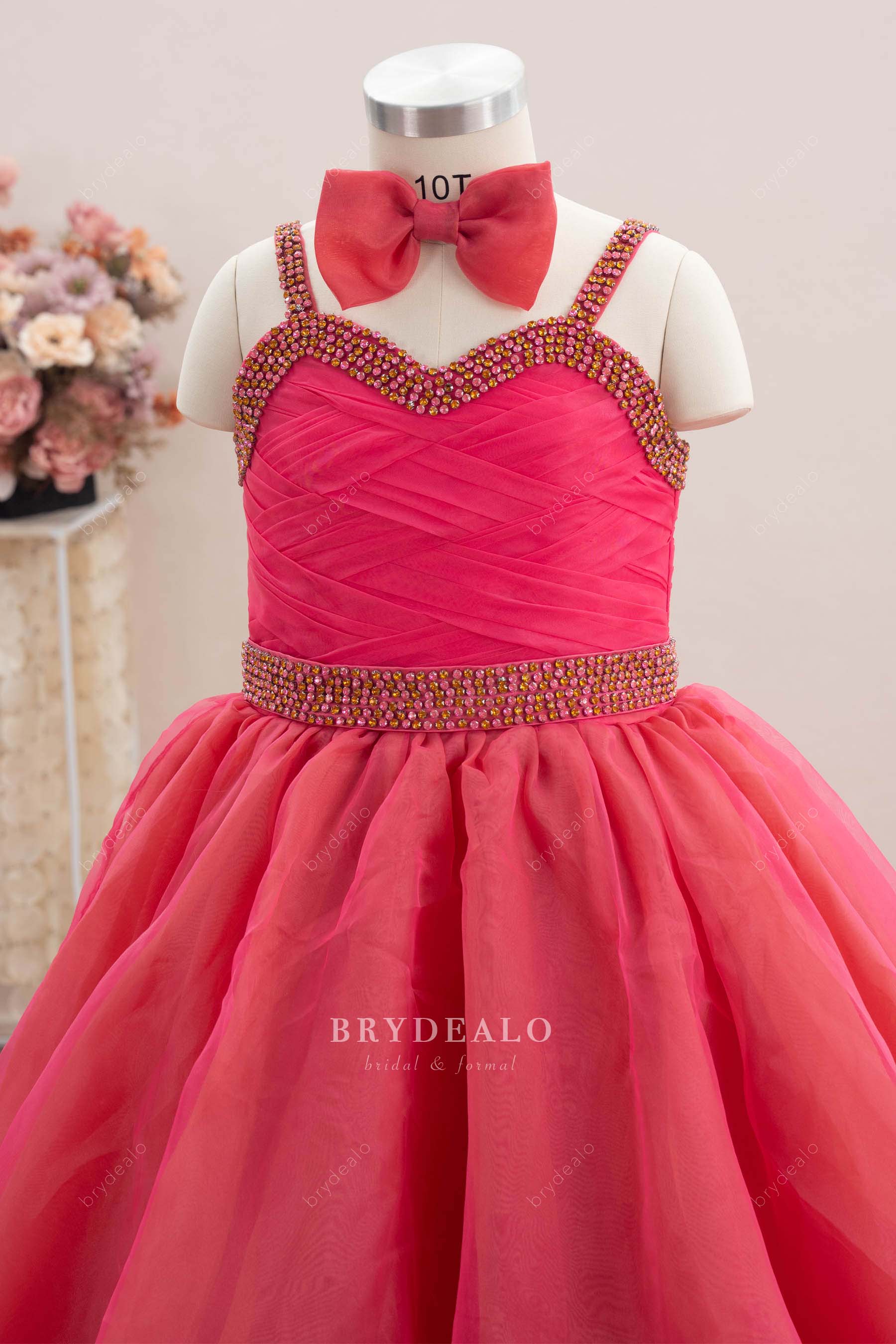 rhinestone sweetheart neck kids pageant dress