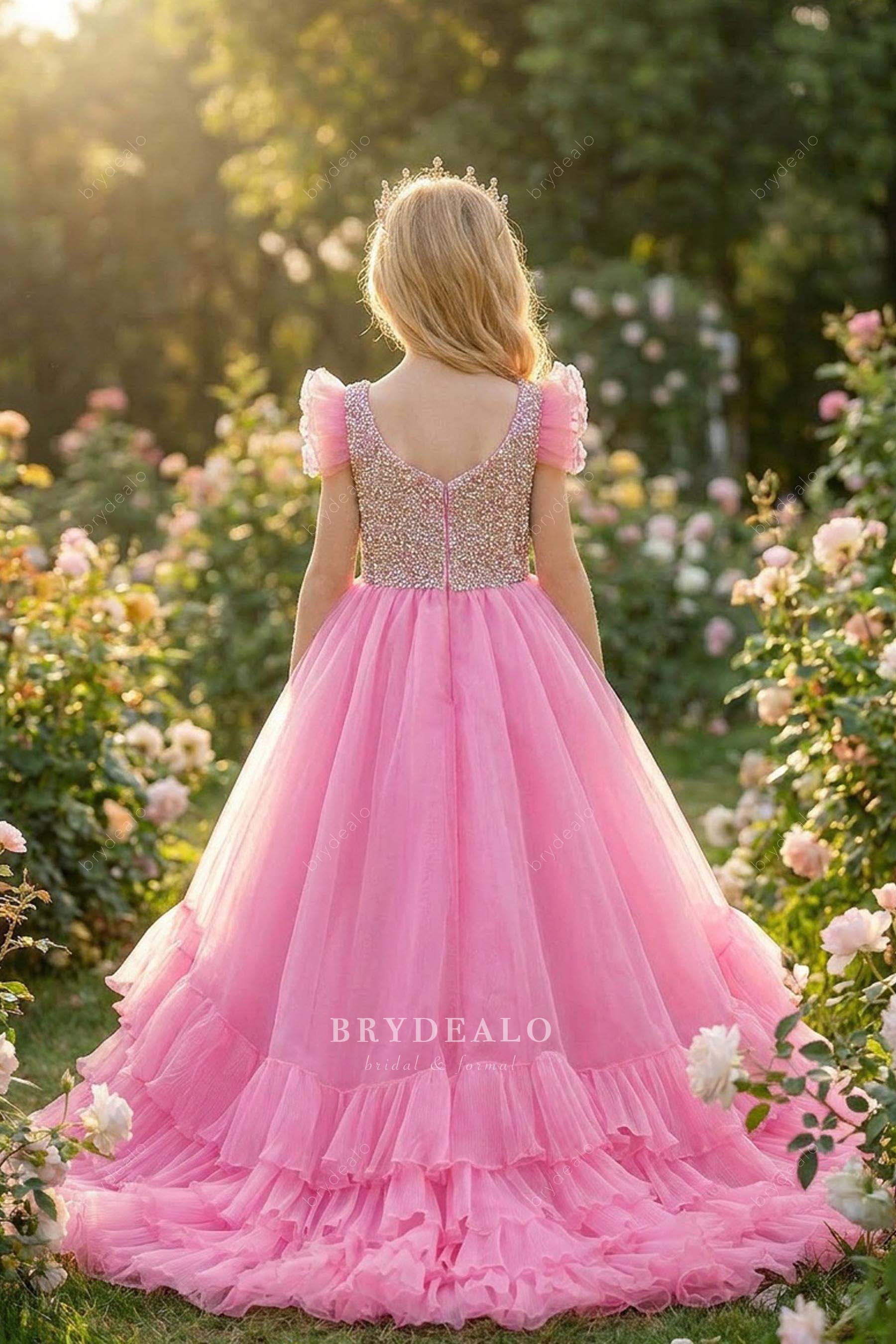 rhinestone top pink kids pageant dress
