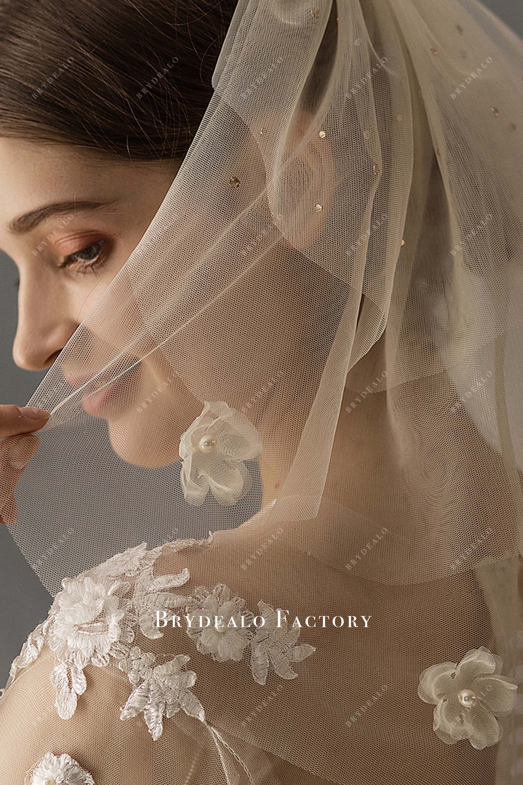 rhinestones multi layered tulle bridal veil