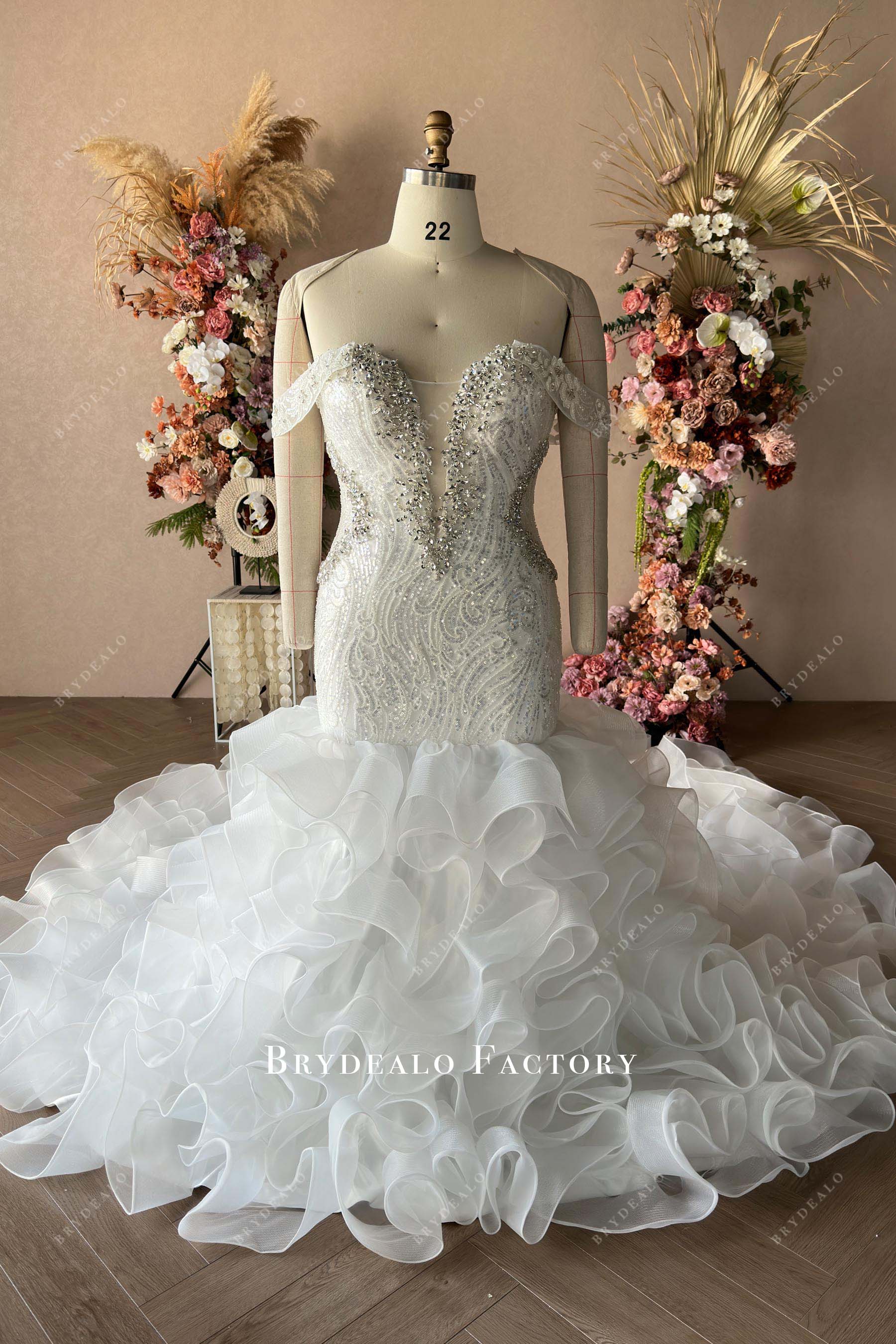 rhinestones plunging neck custom plus size wedding dress