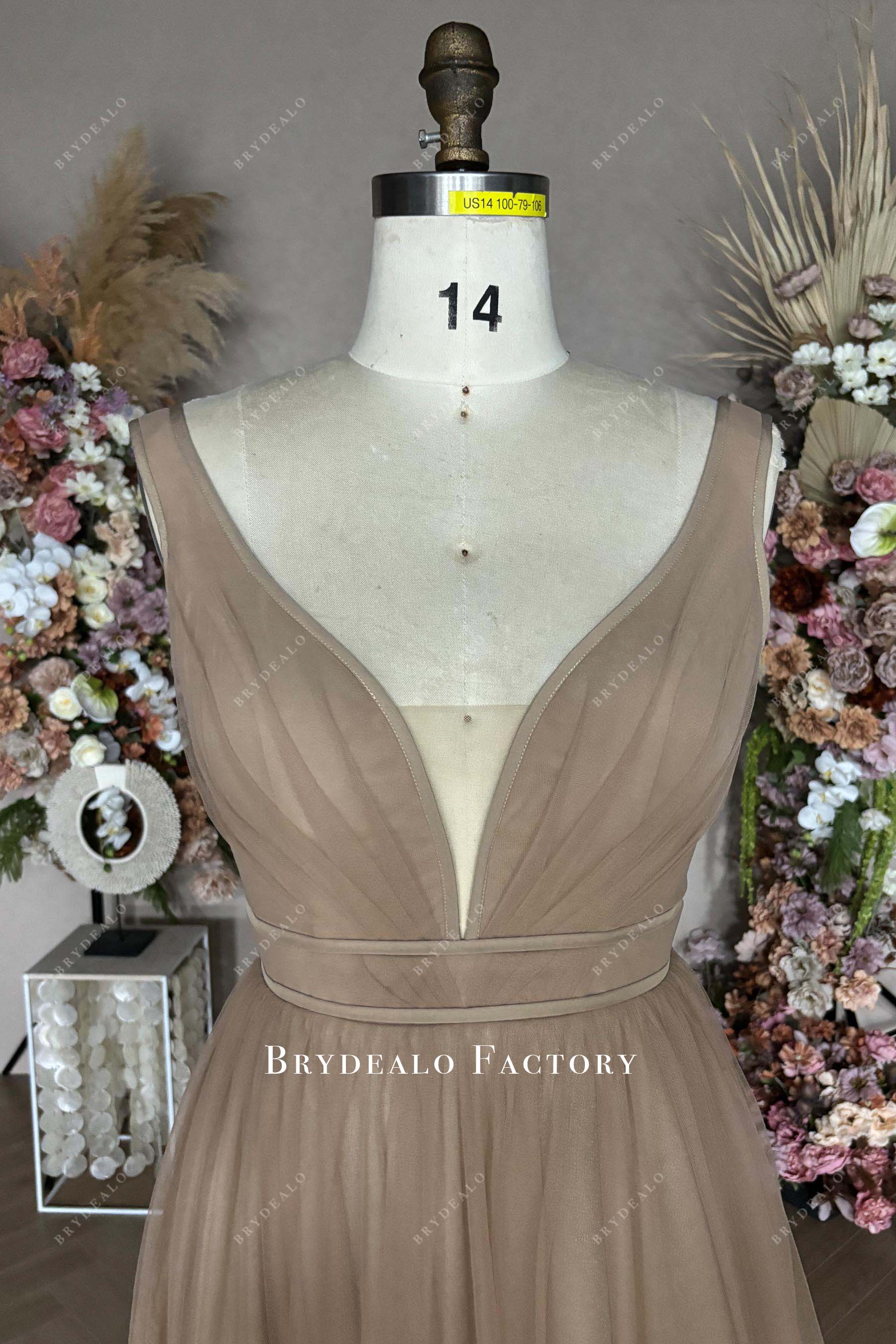 ribbon plunging wedding dress