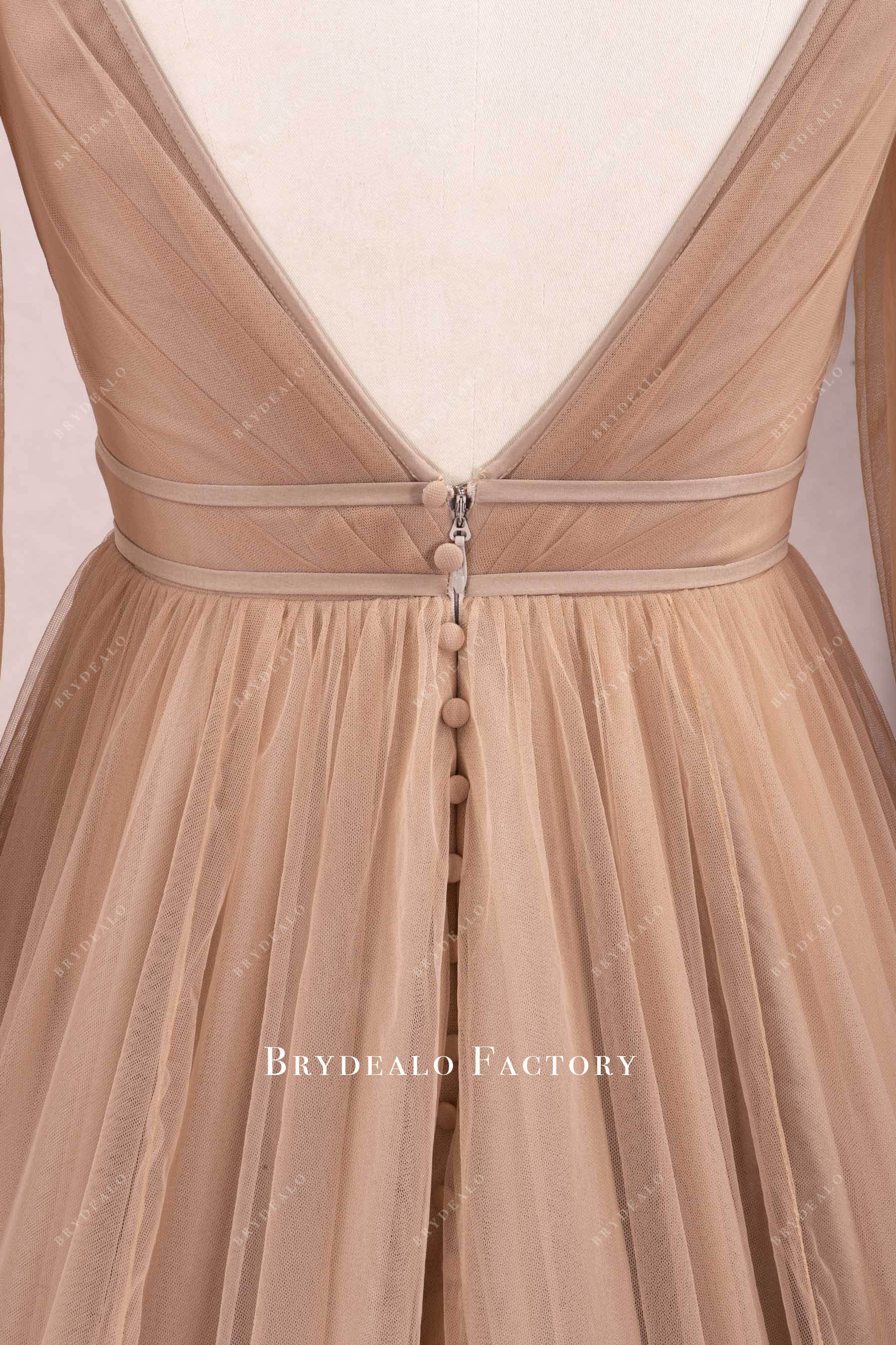 ribbon waist V-cut back wedding dress