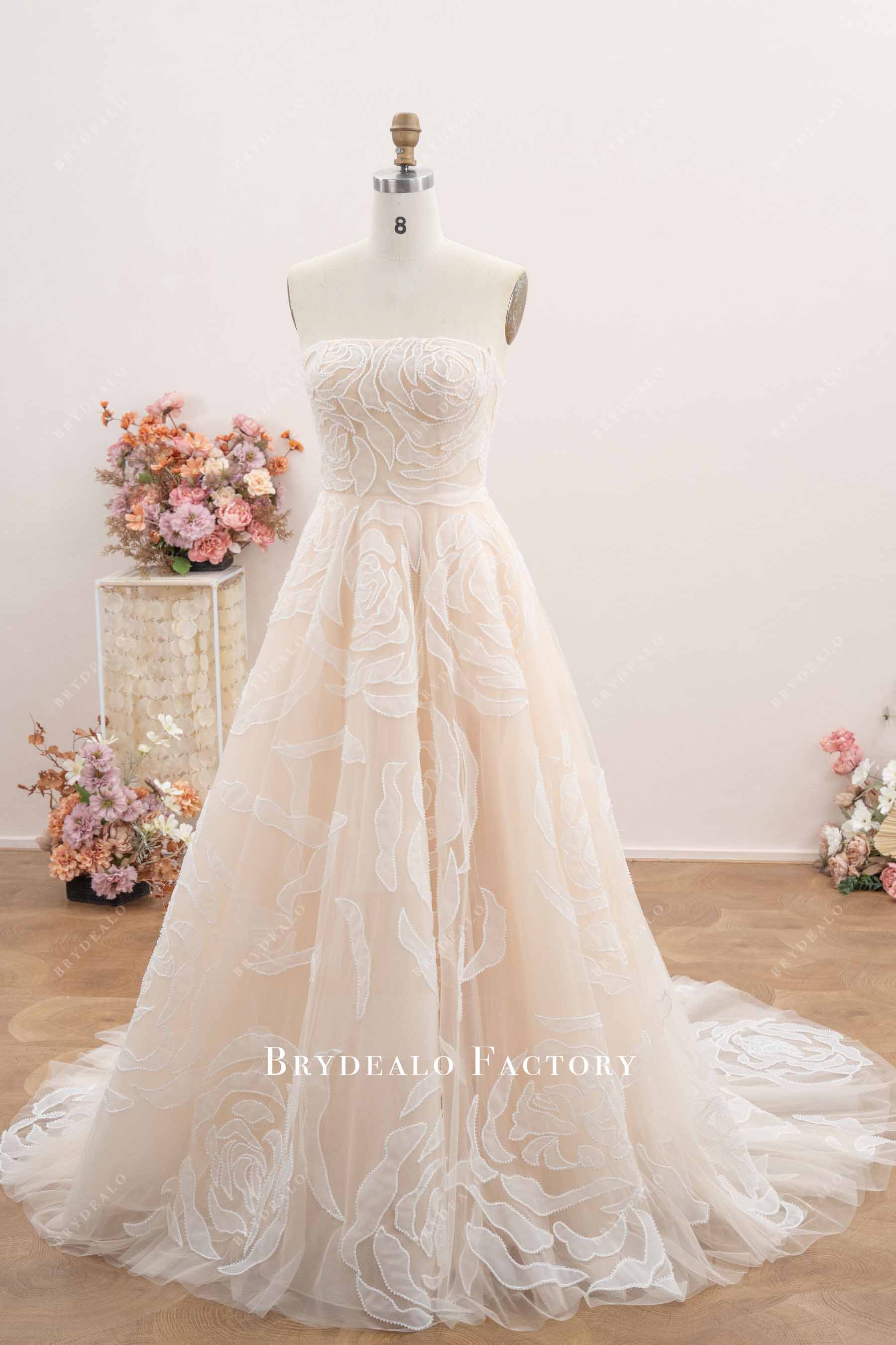 romantic flower lace garden wedding dress
